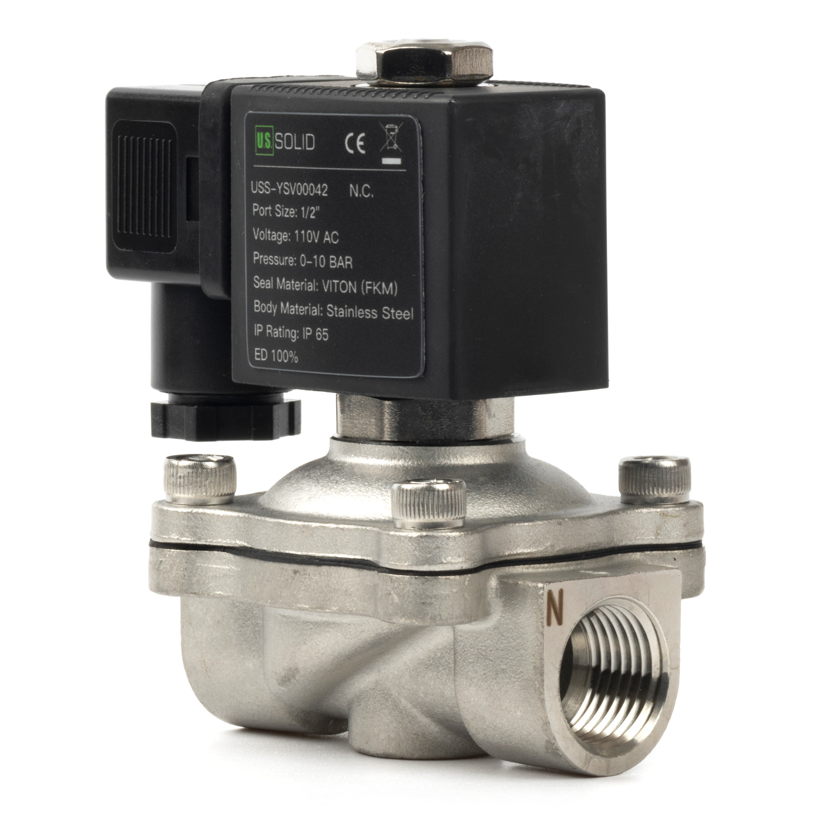 U.S. Solid 1/2 inch Stainless Steel Solenoid Valve VITON Seal 110V AC NC 145 psi