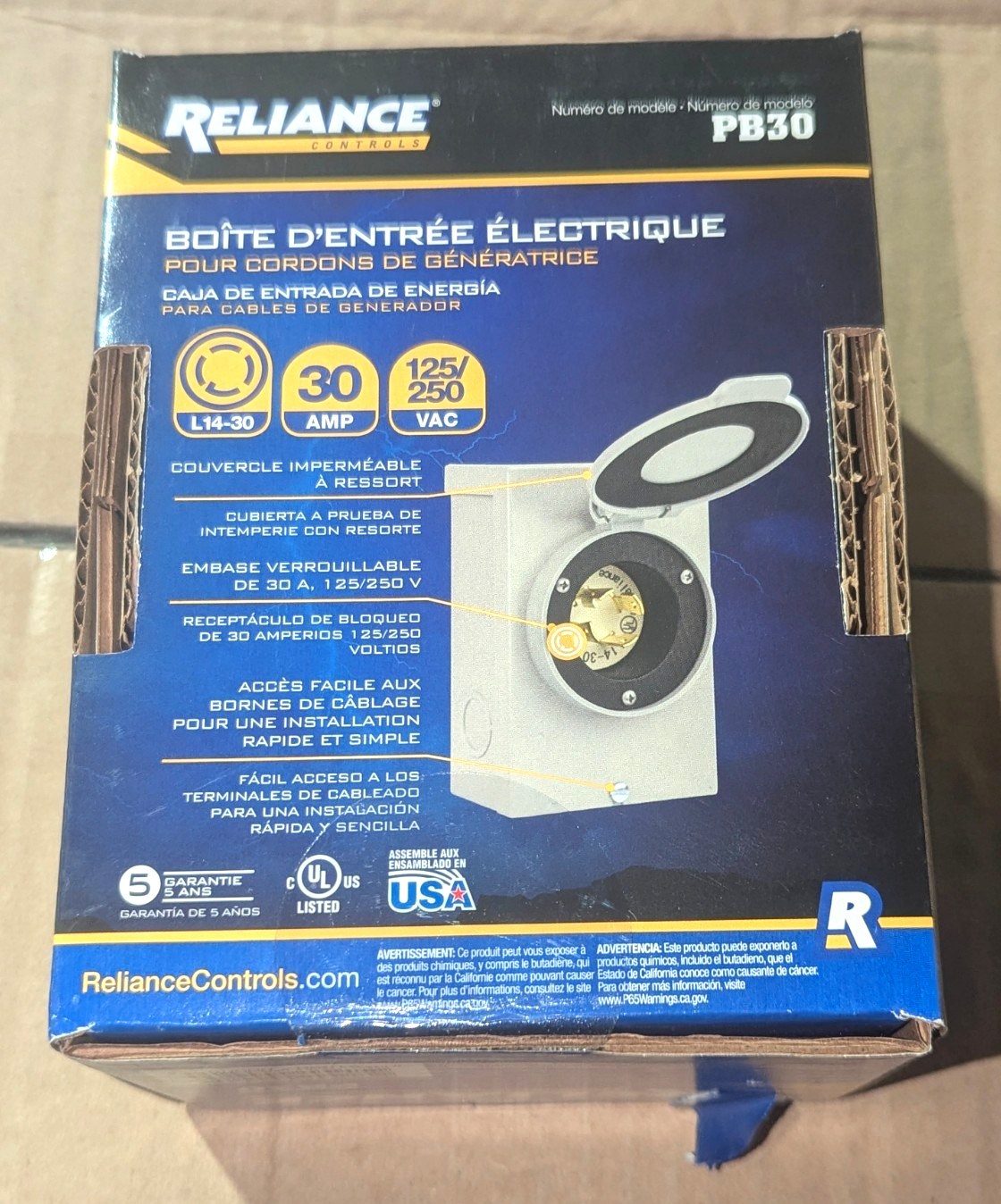Reliance Controls 30 Amp Power Inlet Box Model PB30 Generator to House Outlet