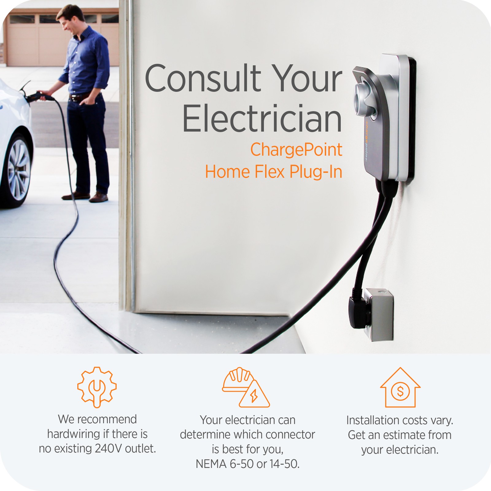 ChargePoint Home Flex lvl2 WiFi NEMA14-50 Plug Electric Vehicle EV Charger(Used)