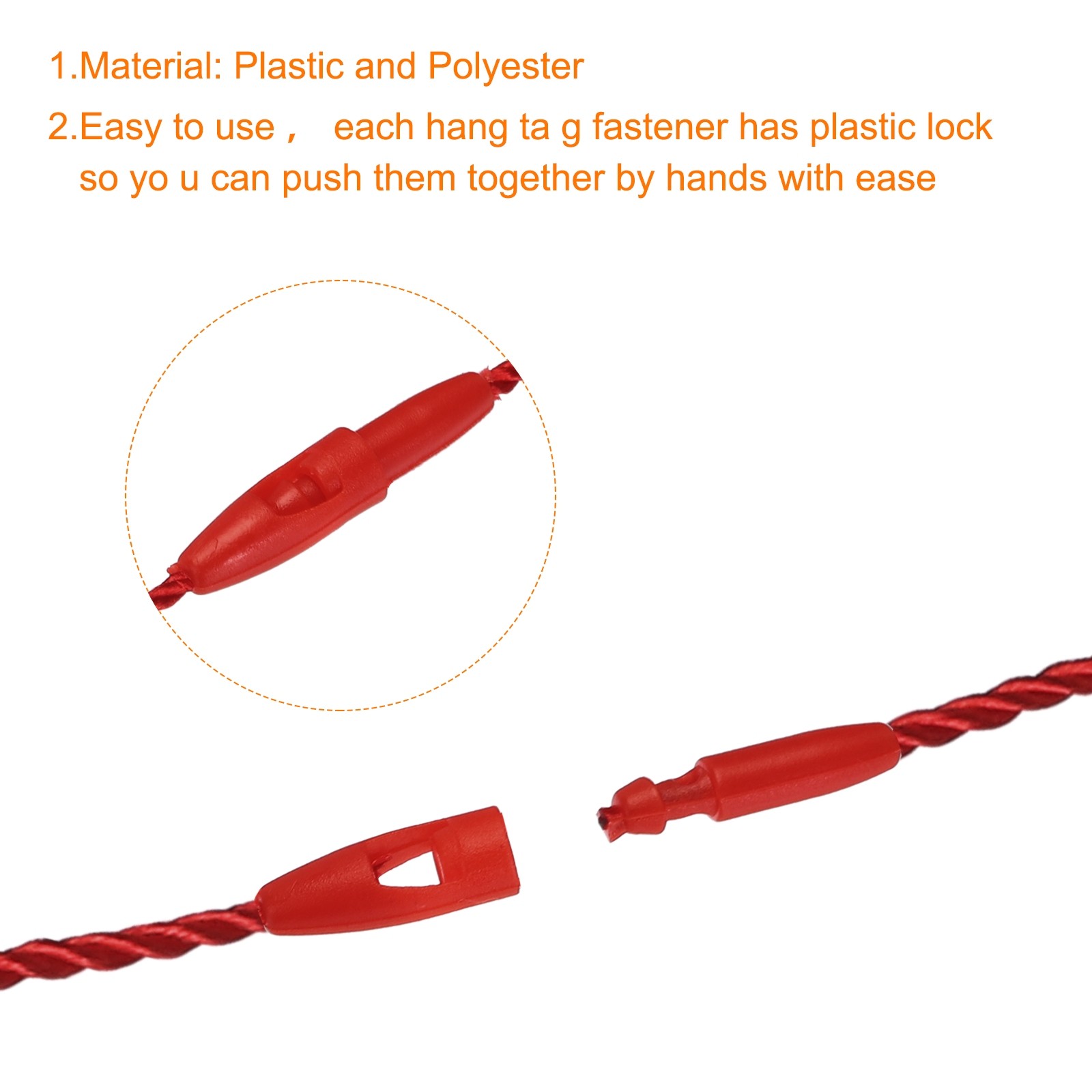 200 x Polyester Rope Hang Tag String Snap Lock 190mm 1mm Red