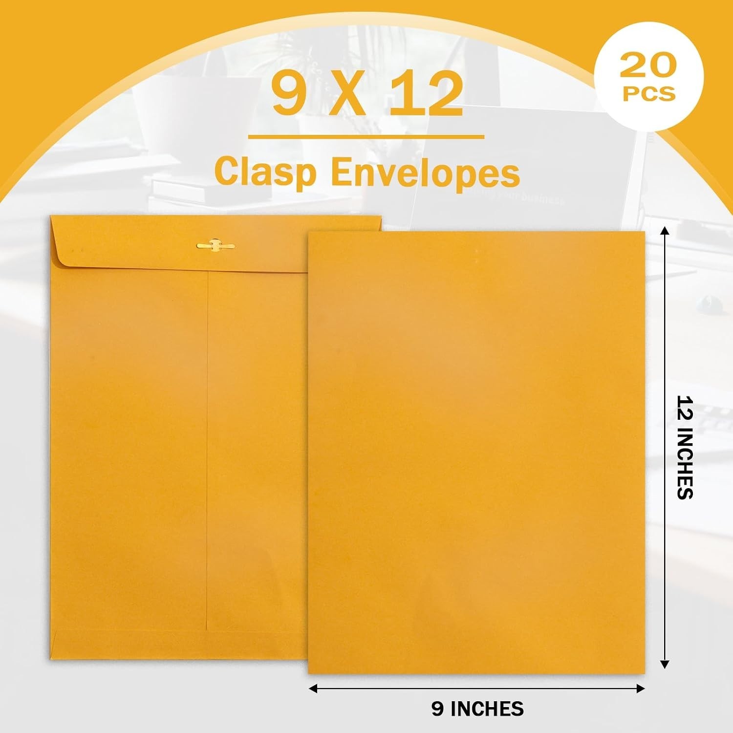 20 Pack Clasp Envelopes 9 x 12, 100 GSM Heavy Paper, Goefun Large Yellow Manilla