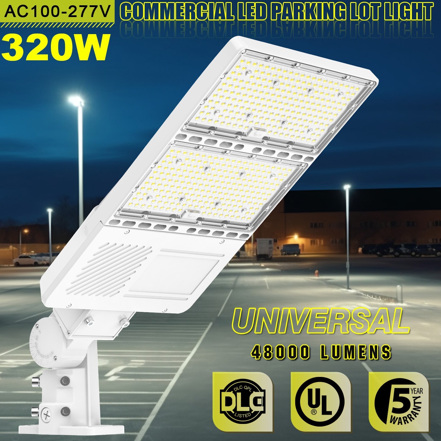 White LED Parking Lot Light 320W Dusk to Dawn Commercial Shoebox Fixture 48000Lm
