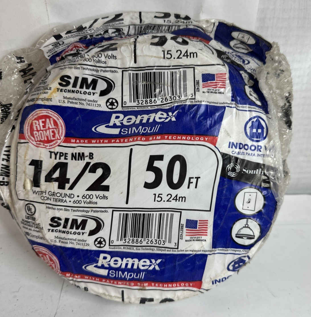 Romex SIMpull 14/2 50FT NM-B Electrical Wire Cable With Ground Indoor White