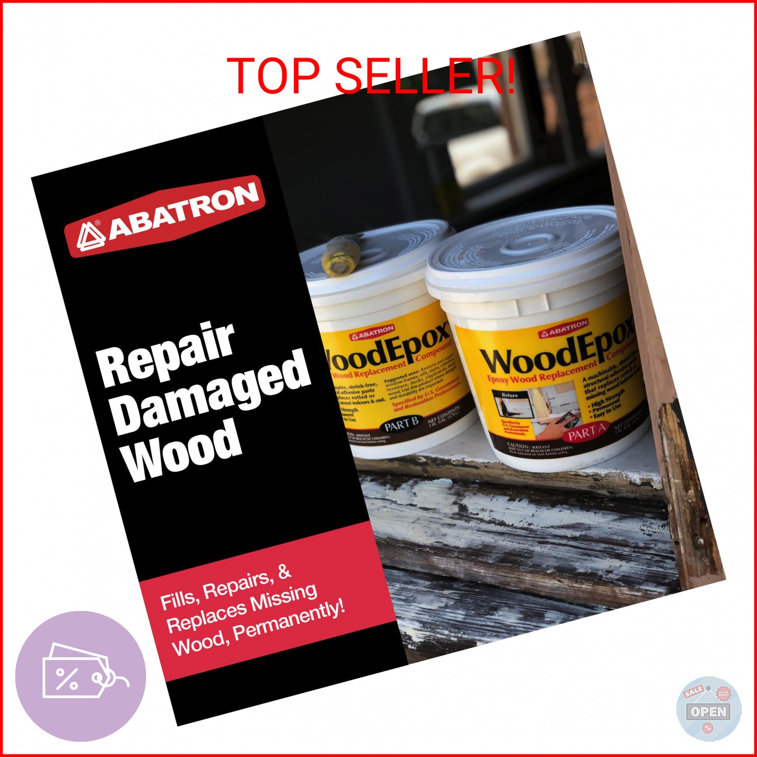 Abatron WoodEpox Kit – 12 oz – 2-Part Structural Epoxy Adhesive Filler – Wood Fi