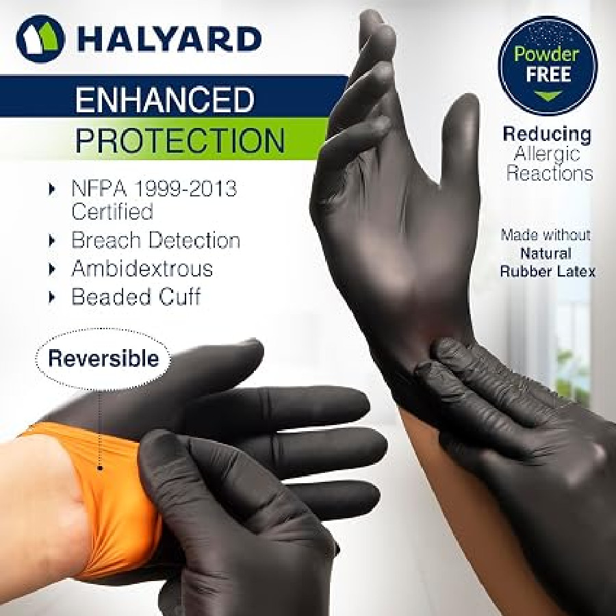 Large Black/Orange Nitrile Exam Gloves – 150 Count 5.5 mil