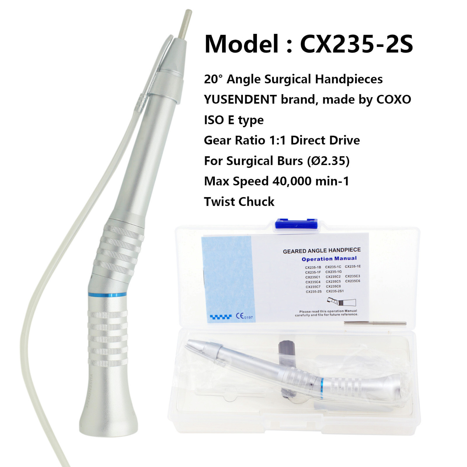 COXO CX235-2S Dental Surgical Handpiece 20 Degree Angle 1:1 Low Speed Attachment