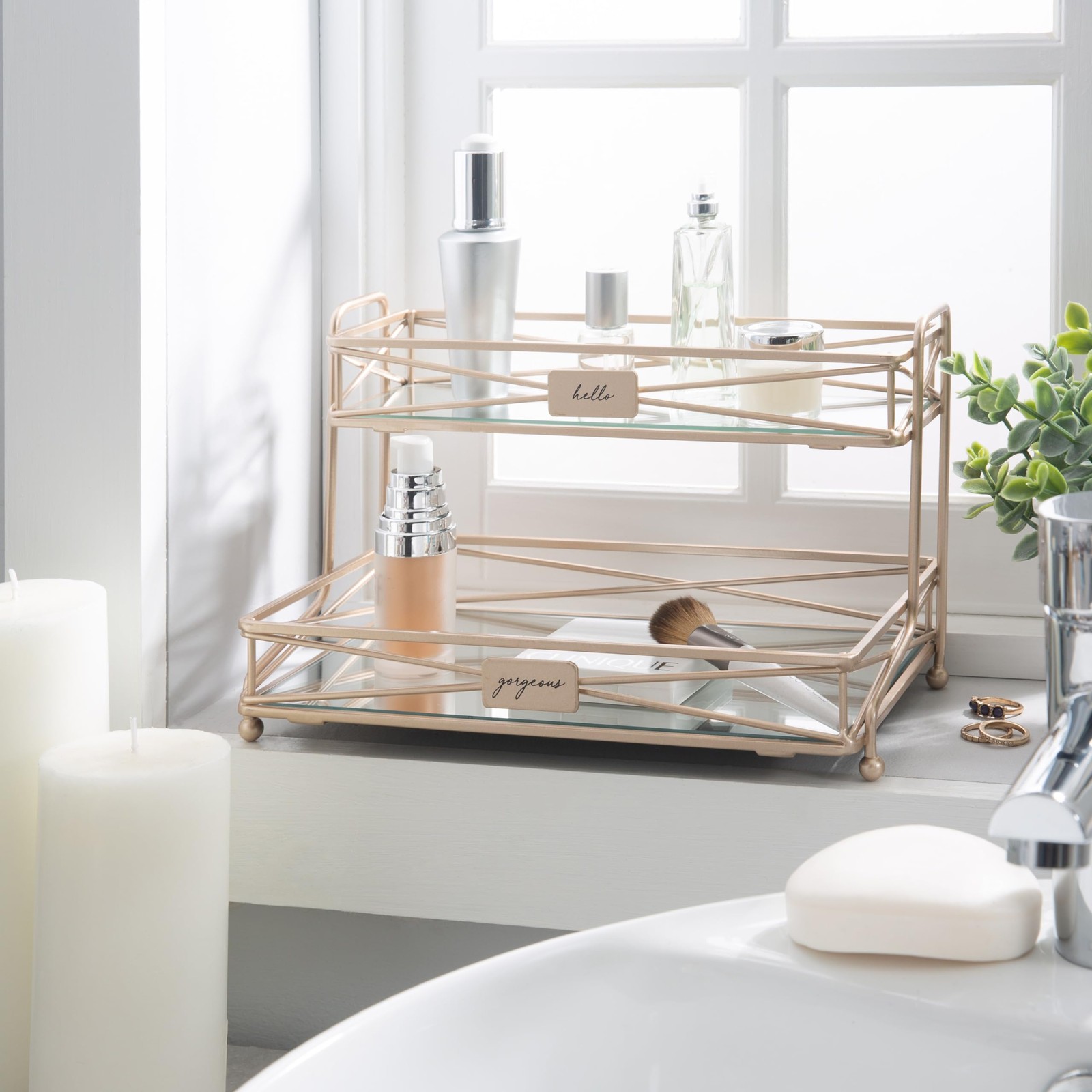 Home Details Satin Gold 2 Tier 2 – 10.25″ x 6.5″ x 6.70″,