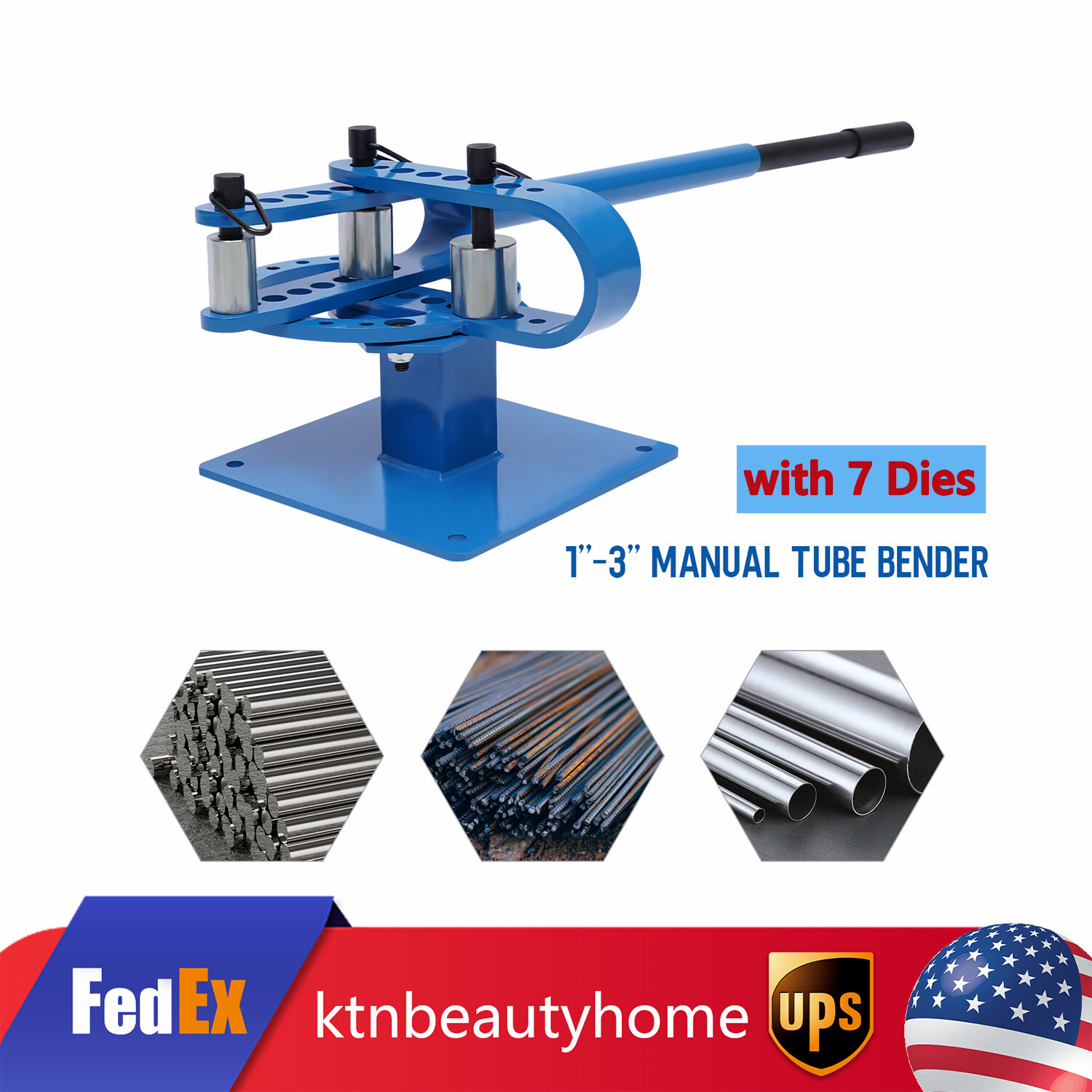 Premium Pipe Tube Bender 1”-3” inch Manual Tube Bender w/ 7 Dies Tubing Metal