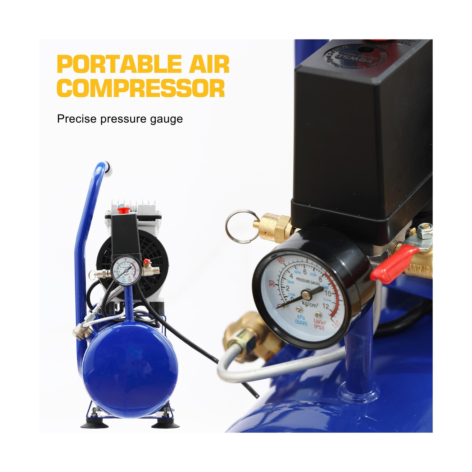 Ultra Quiet Air Compressor, 65dB, Oil-Free, Quick Couplers,115PSI, Portable E…