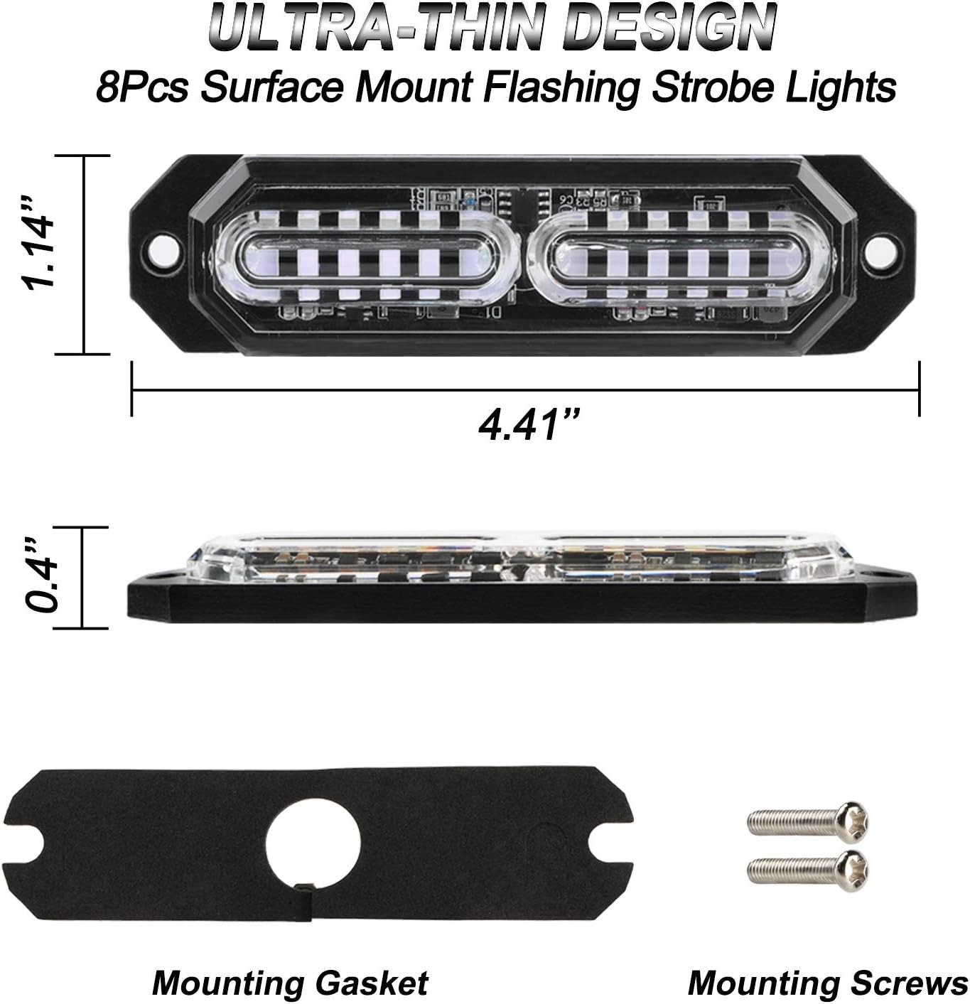 8pcs Blue 12-LED Strobe Light Kit – Ultra Slim Warning Lights for Car, Truck, SU