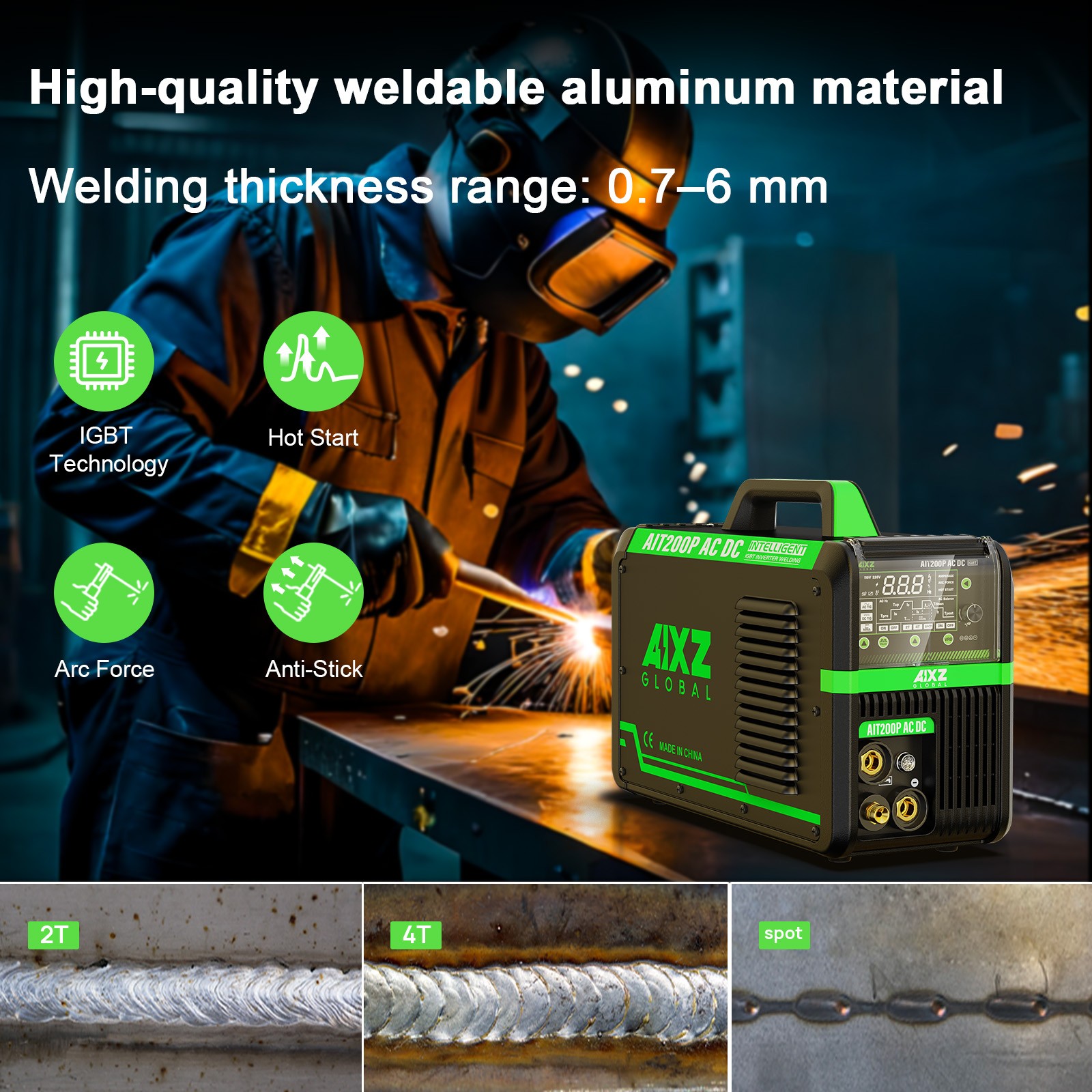 AC DC Aluminium TIG/ARC Welding Machine 200A 110V/230V Pulse Spot HF TIG &Helmet