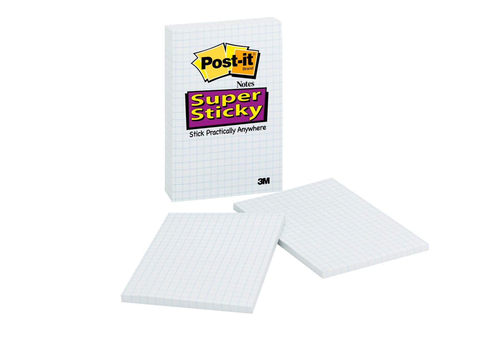 Post it Super Sticky Notes 4 x 6 White and Blue Grid Lines 2 Pads 50 Sheets