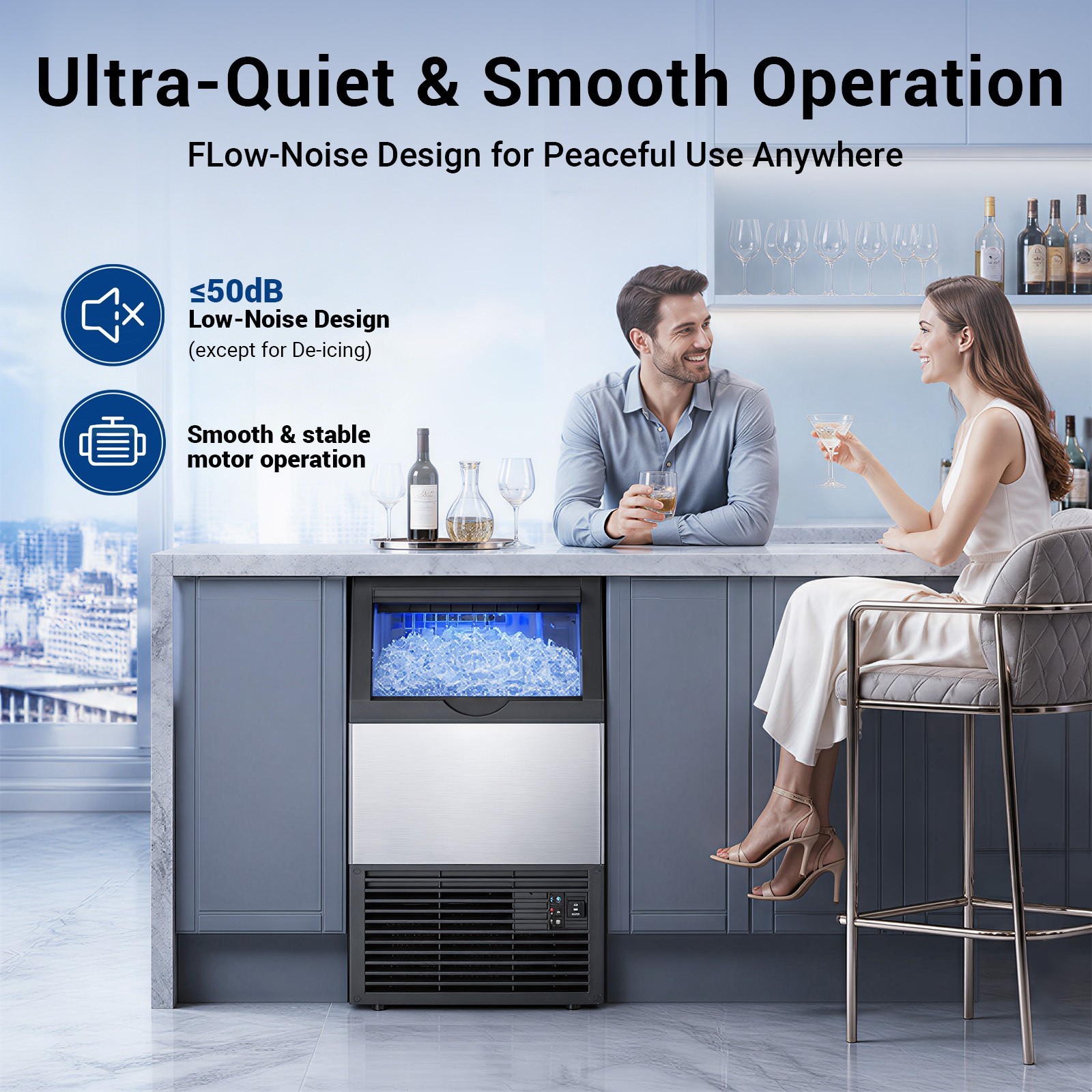Commercial Ice Machine, ice production capacity 100 lbs, ice storage capacity 30