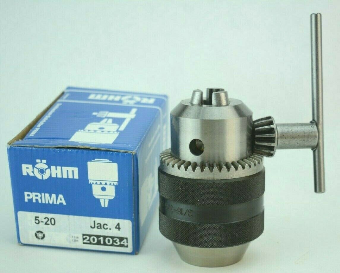 Rohm Germany Quality Precision Drill Chuck & Key 3/16″-3/4″ 4JT #4 Jacobs Taper