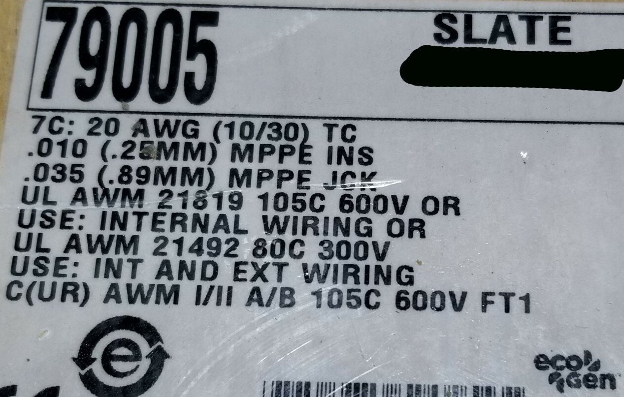 Alpha Wire 79005 20/7C EcoFlex EcoGen mPPE 600V TnCu Flexing Control Cable /10ft