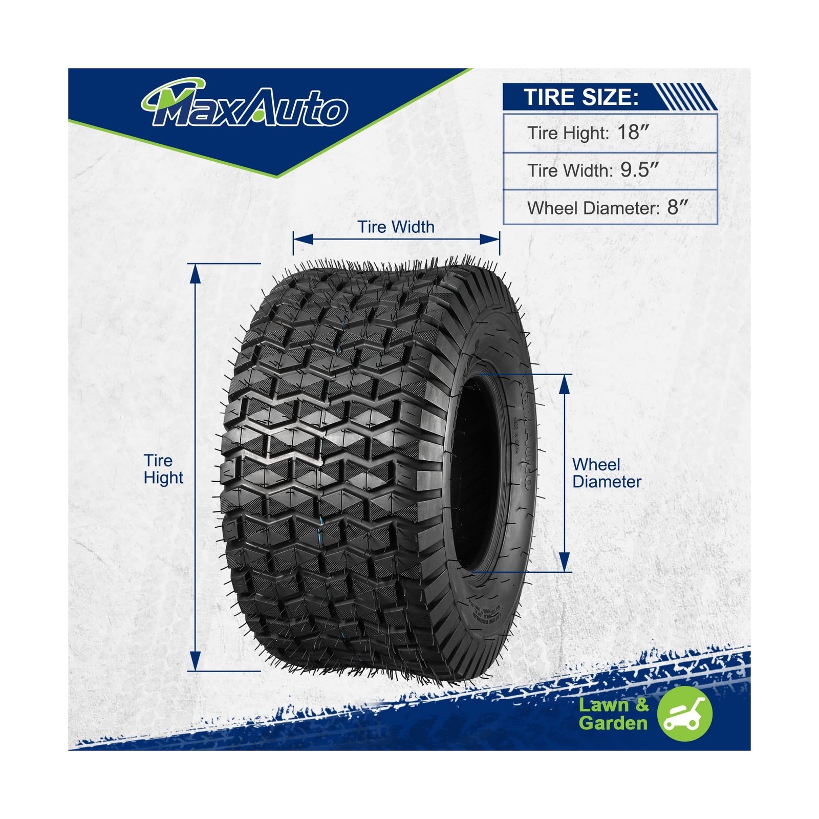 MaxAuto FOX V1 18×9.50-8 Lawn Mower Tires, Patent Design Fox V1 Garden Mower …