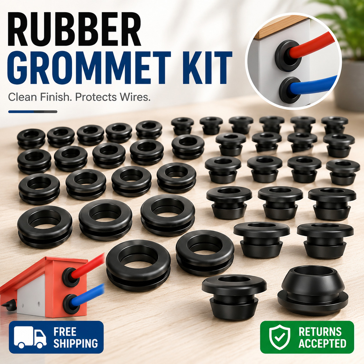 70PCS Rubber Grommet Kit Wire Cable Hole Protector Automotive Electrical Set
