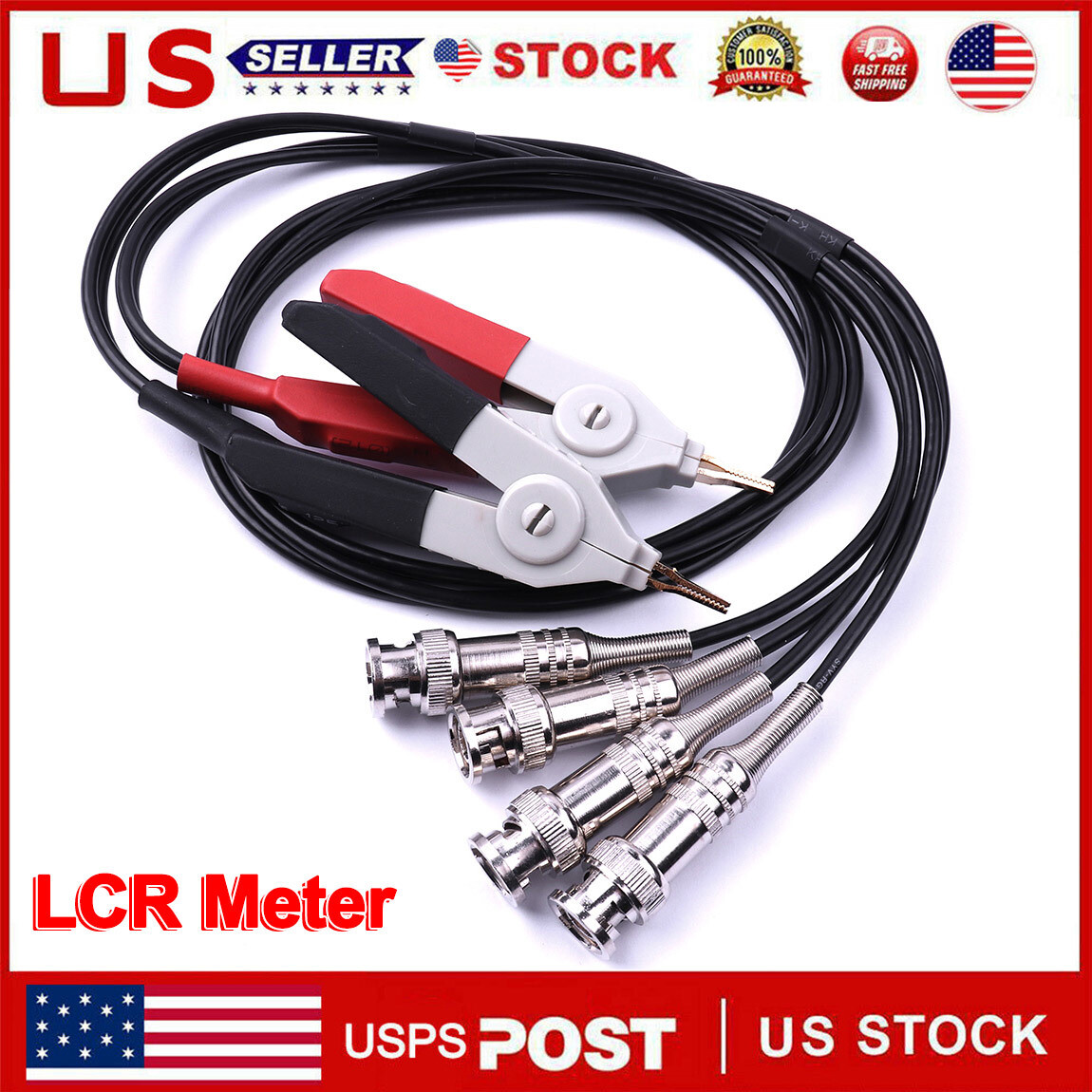 1 Set Kelvin Clip Tester Probe Lead Clip Cable With 4 BNC For LCR Meter Terminal