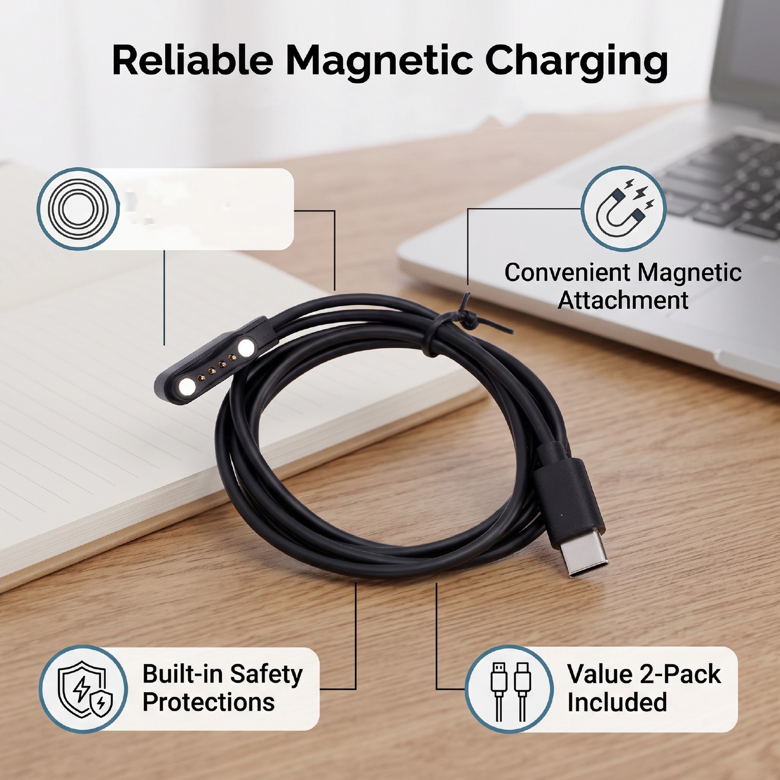2pcs AI Voice Recorder Type C Charging Cable Fit For Mobvoi TicNote AI Voice CHU