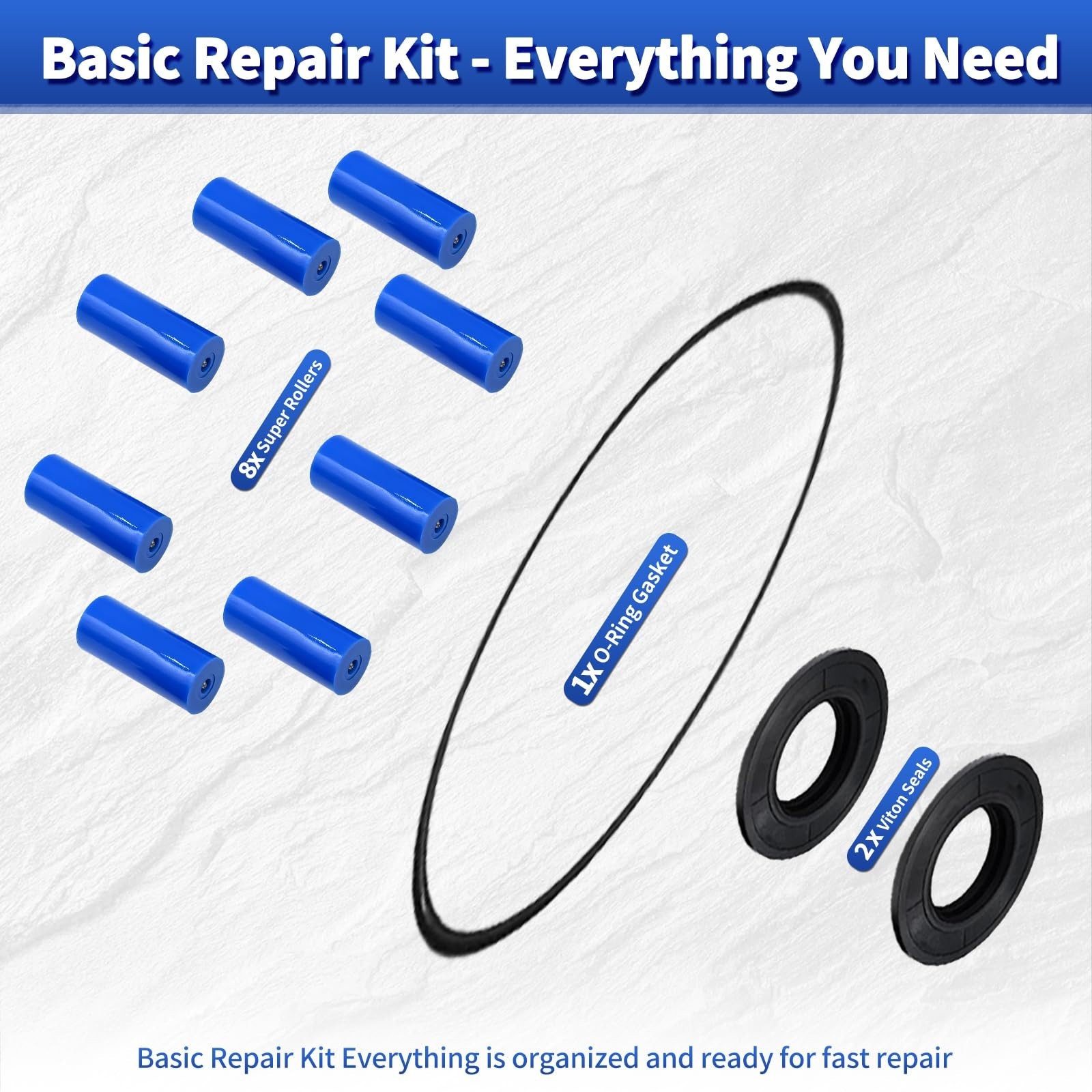 Super Roller Repair Kit for Hypro 7560 Series Pump – 8 Rollers, O-Ring, Viton Se