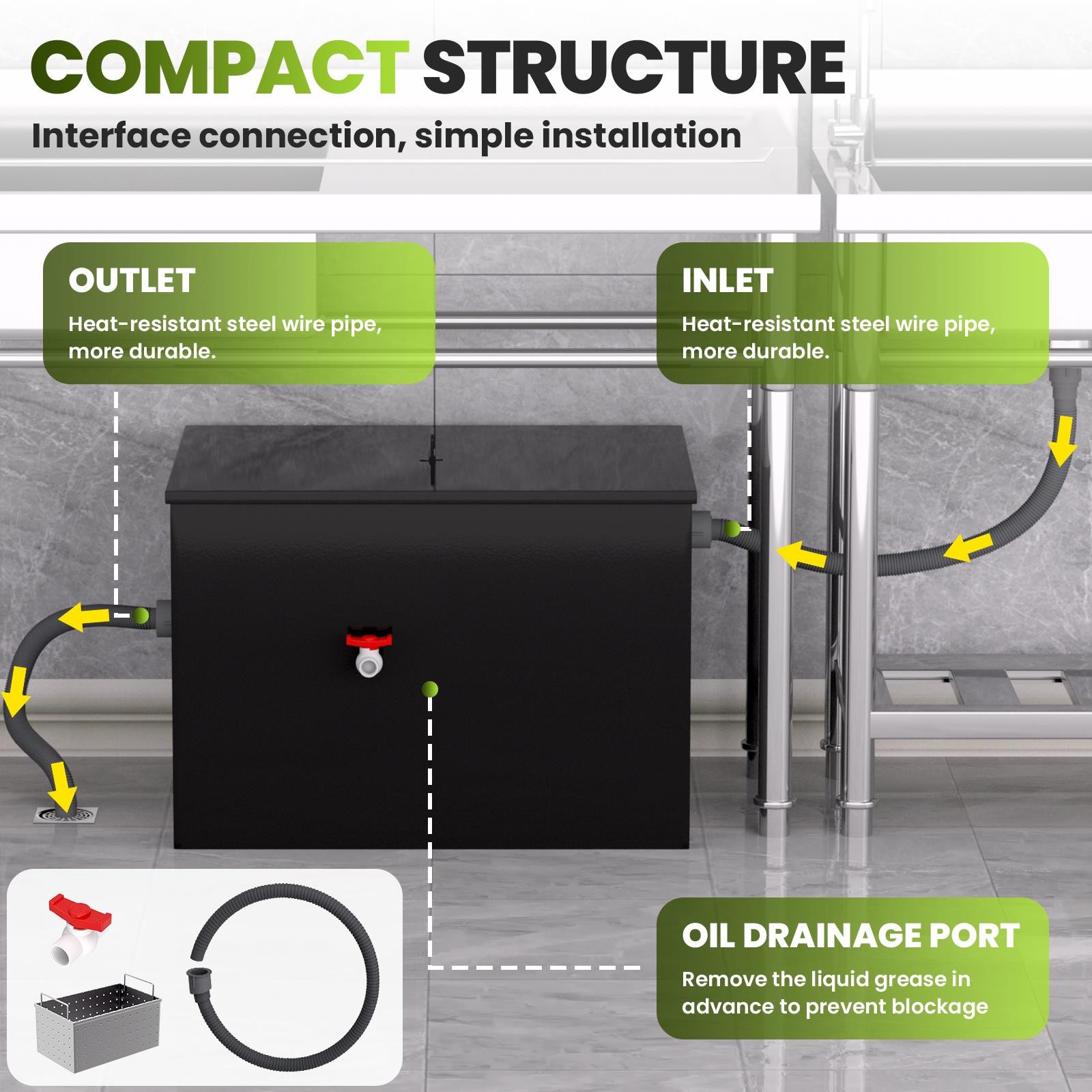 Commercial Grease Interceptor Grease Trap 50lbs 20.32 GPM Carbon Steel