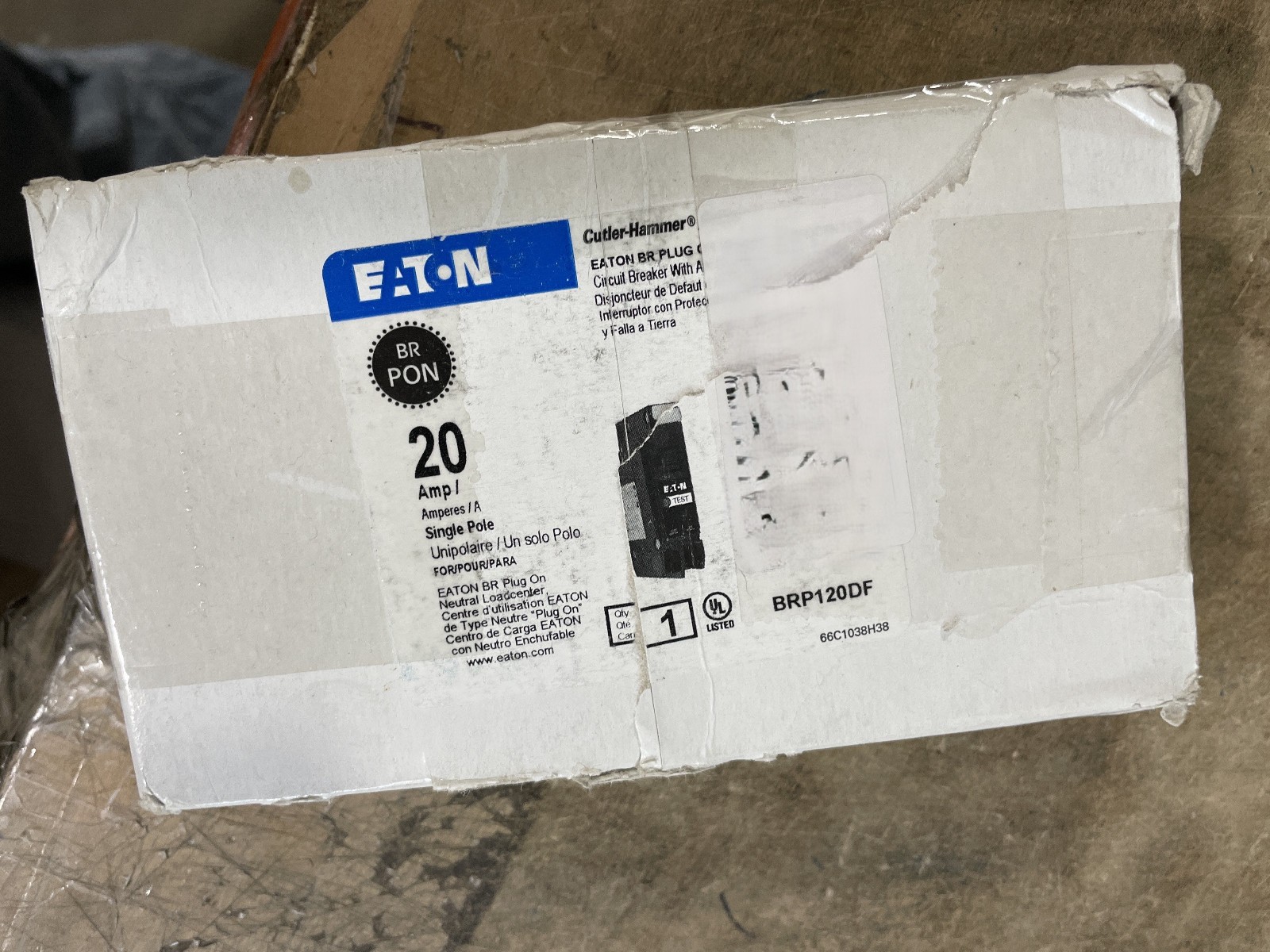 Eaton BRP120DF Type BR 20A 1P Plug-On Neutral AF/GF Circuit Breaker