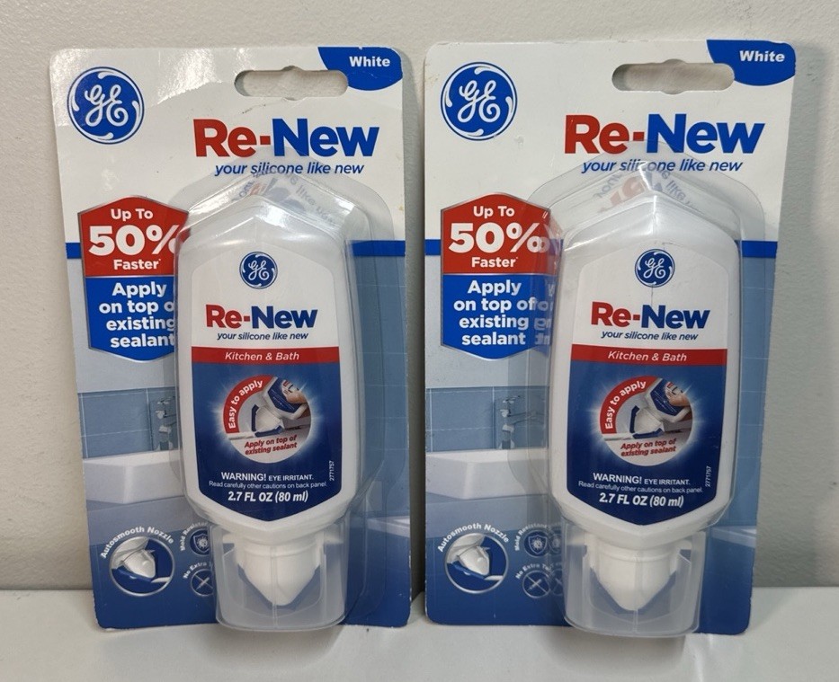 GE Re-New Kitchen Bath Sealant Silicone White 2.7 oz Bundle Lot of 2 NEW