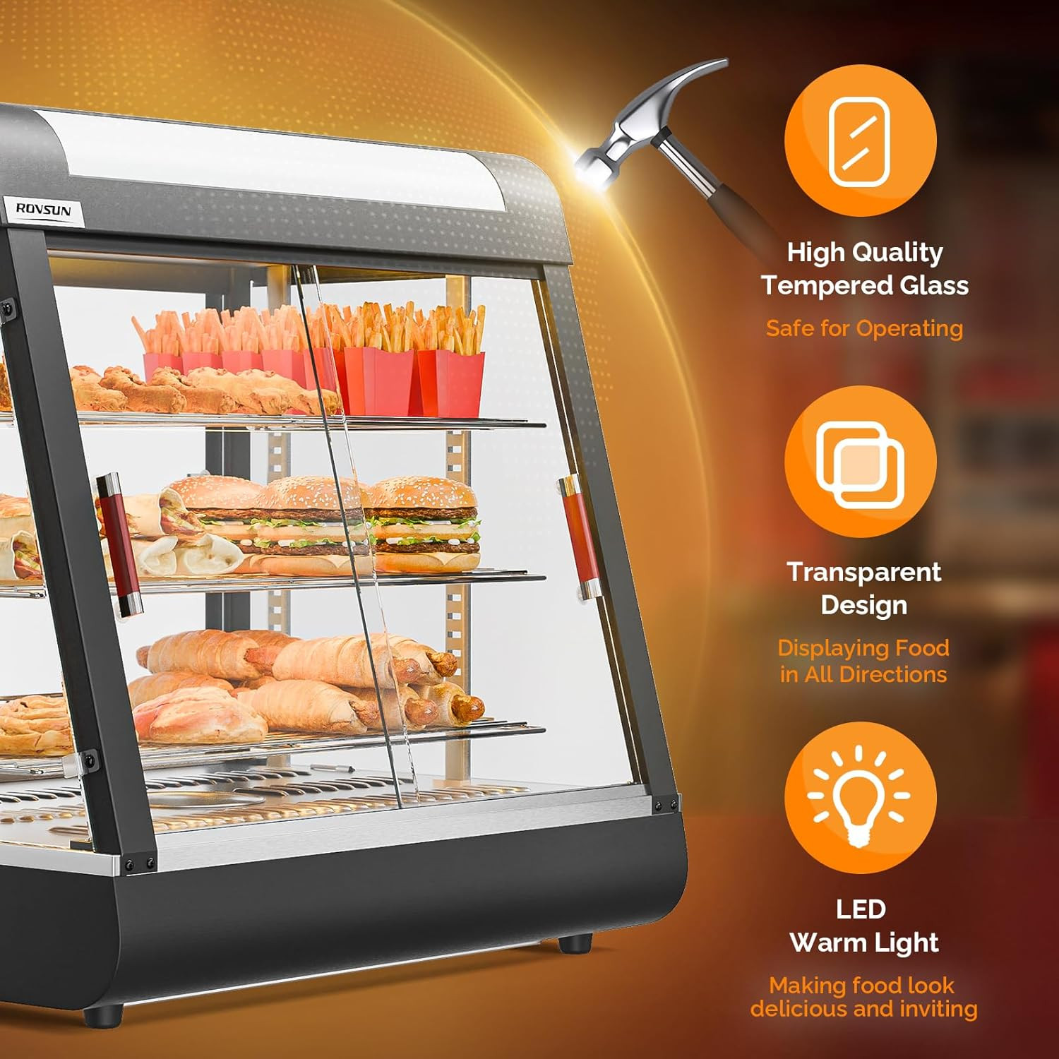 ROVSUN 26″ Commercial Food Warmer Display Pizza Warmer, 3-Tier Electric Countert