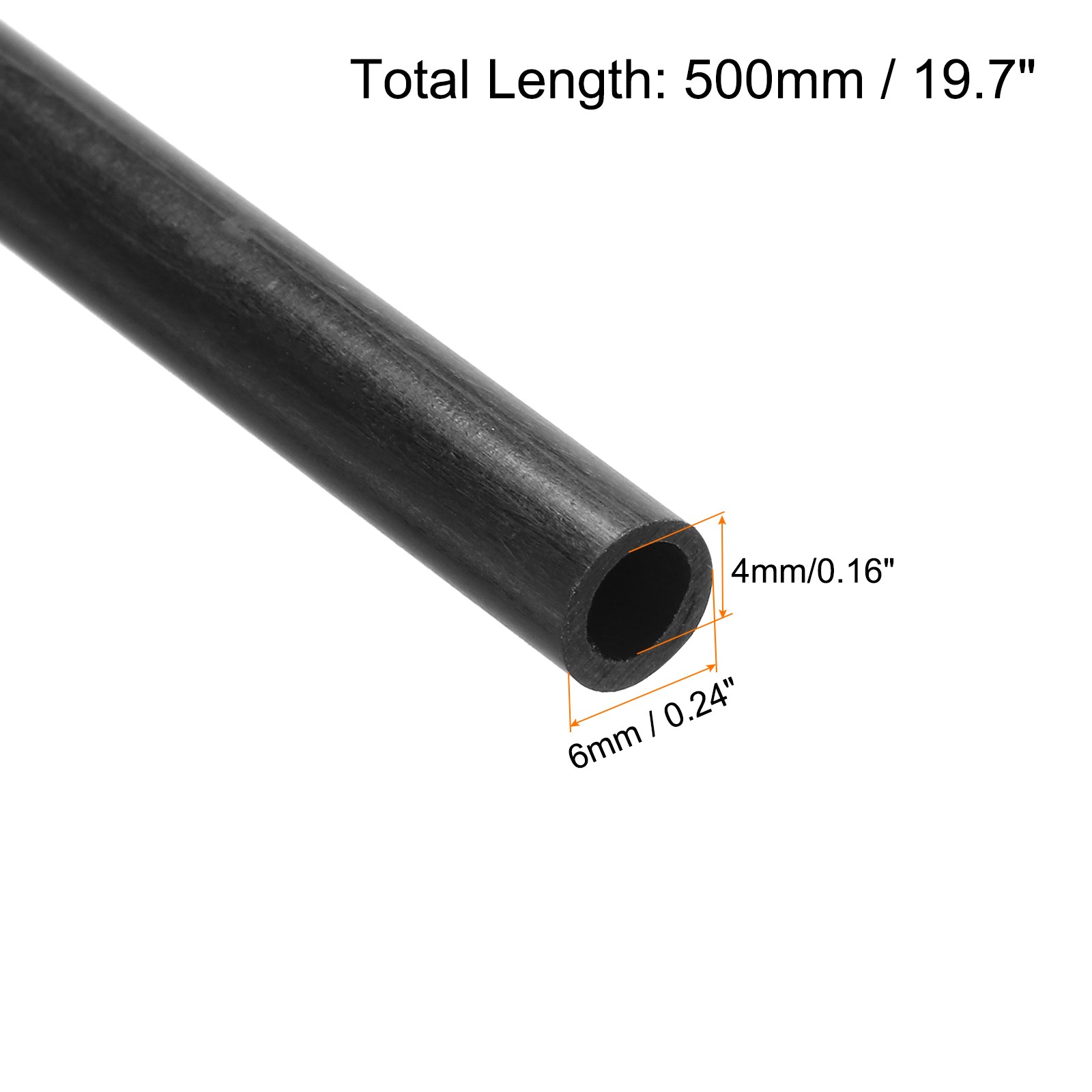 4 Pcs 4mm x 6mm x 500mm Carbon Fiber Tube Pultruded Carbon Fiber Tubing