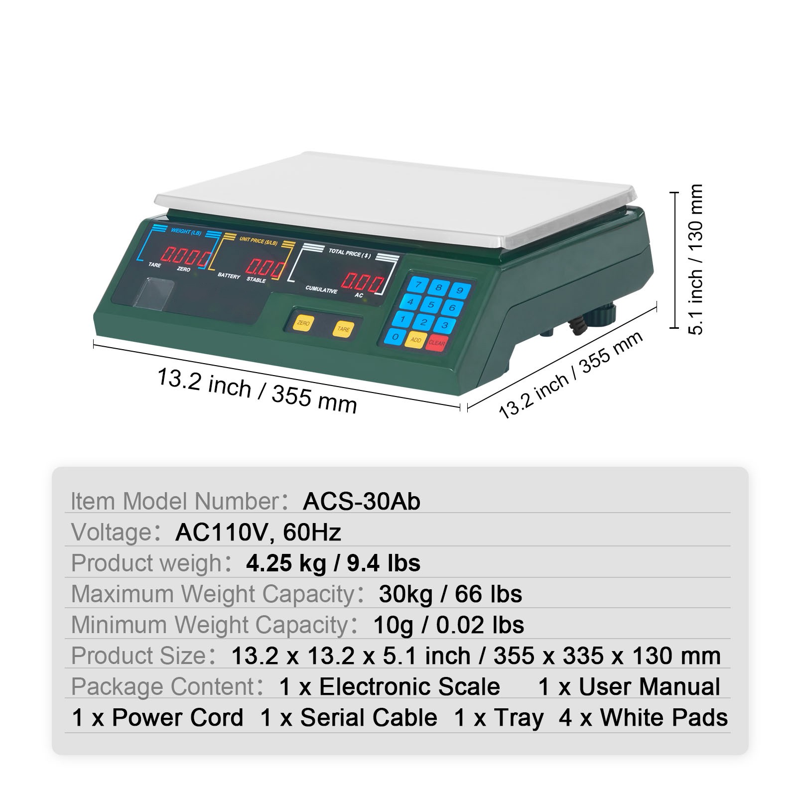 Uimoso 66Lbs 30KG Digital Price Scale for Commercial Food and Meat Weighing
