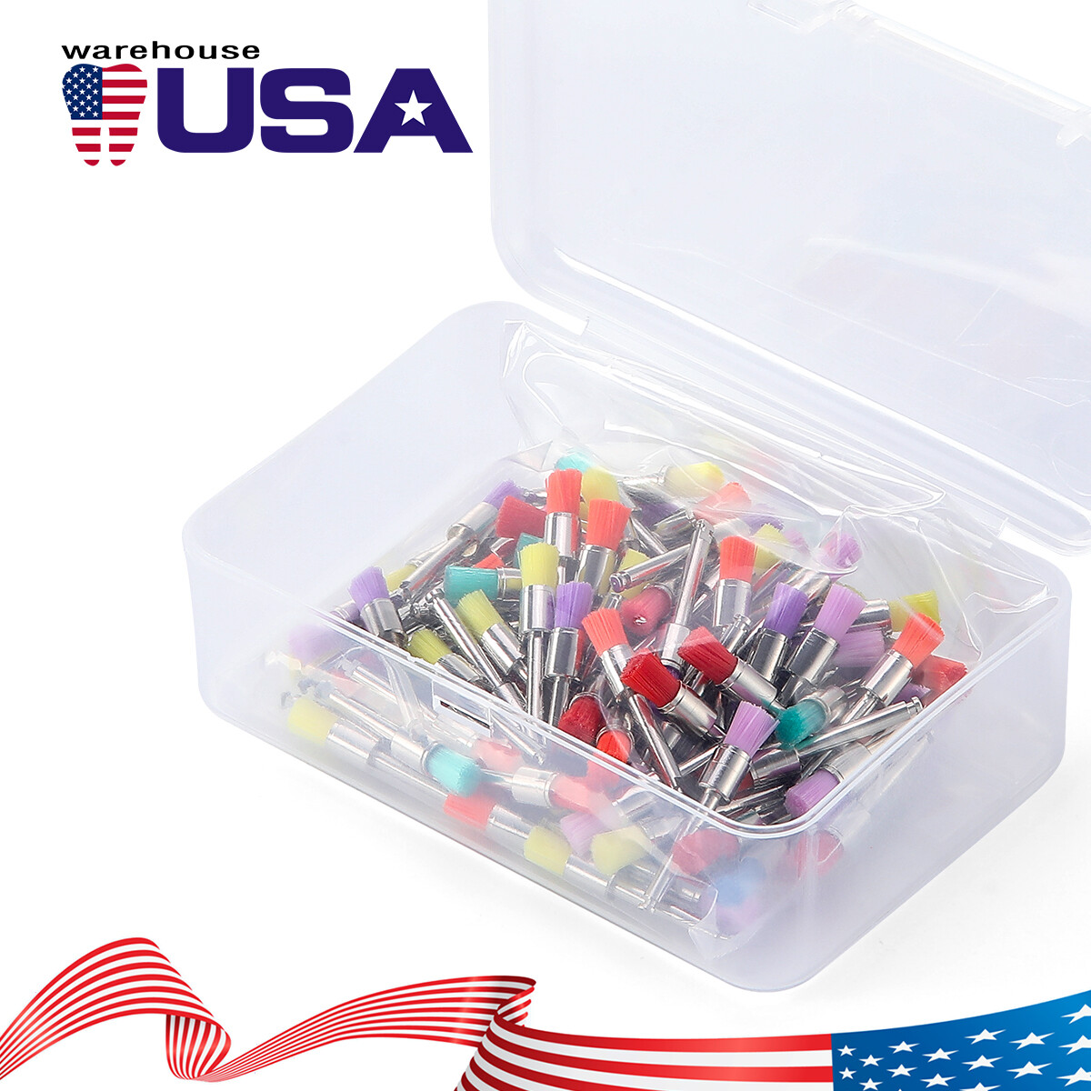 100pcs Dental Nylon Prophy Polishing Brush Latch Flat Bowl Polisher Mixed Color