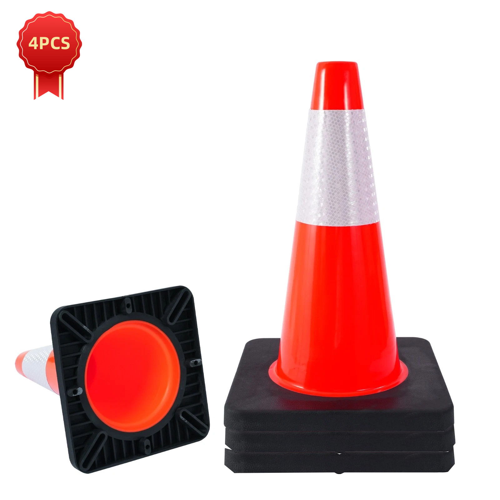 4 PACK-18» Heavy Duty Traffic Safety Cones,5lbs Weight,W Reflective Collar