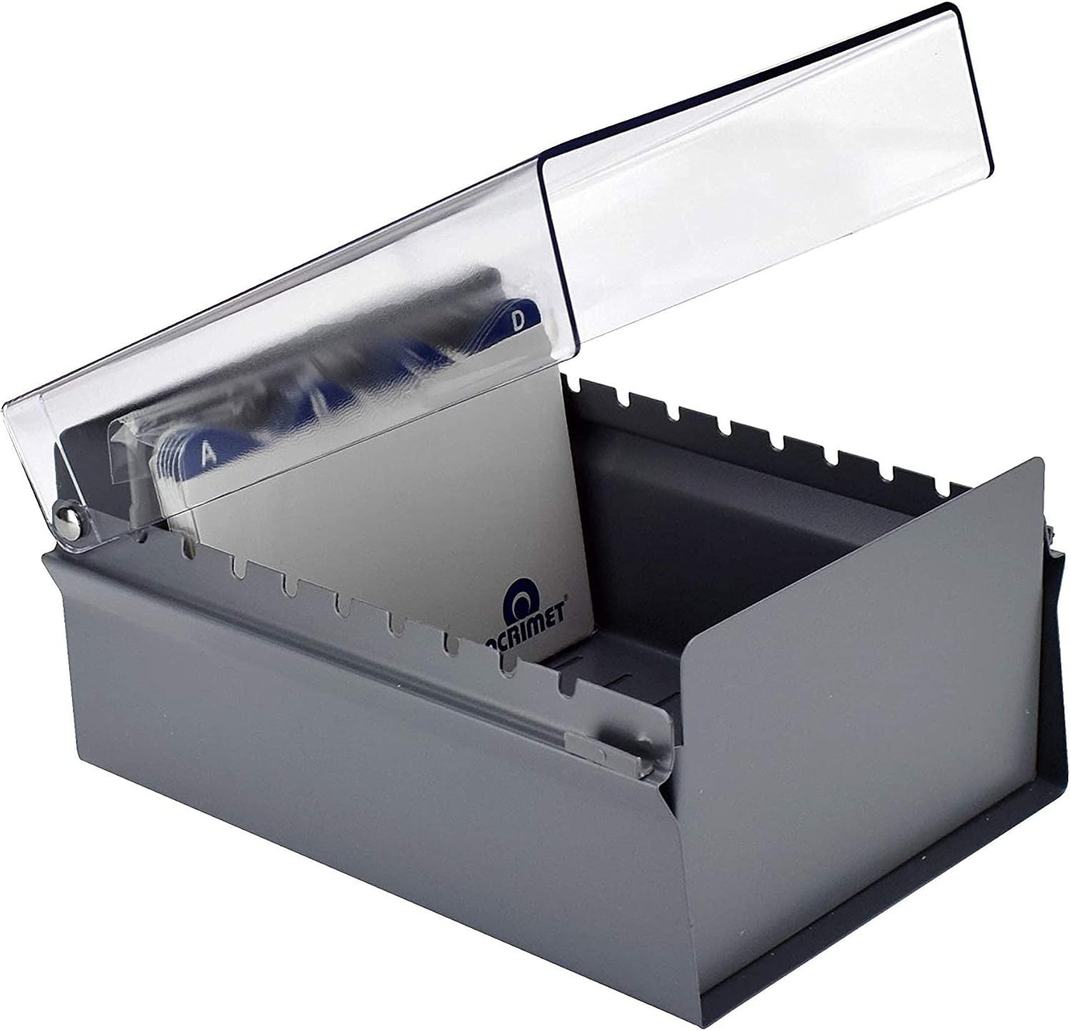 Durable 4×6 Card Holder, Metal Base, Clear Plastic Lid, AZ Index Included