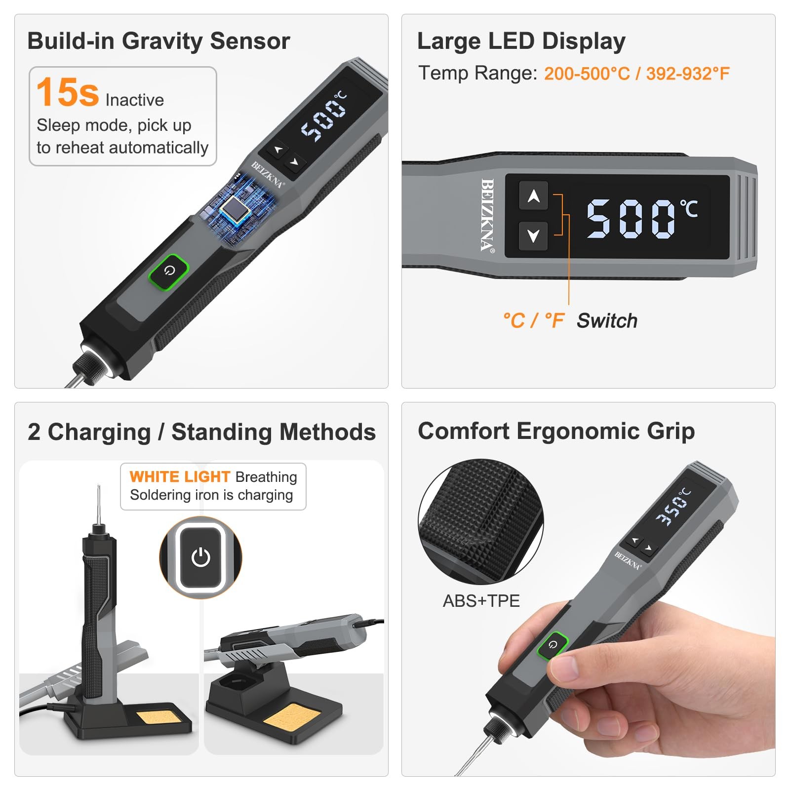 Soldering Iron Kit Cordless 5s Heating 14-in-1 Portable Grey
