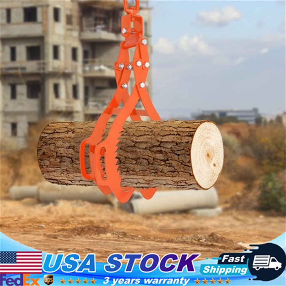 28in4-Claw Log Lifting Tongs Timber Lifting Tongs Orange for Truck ATV Tractor