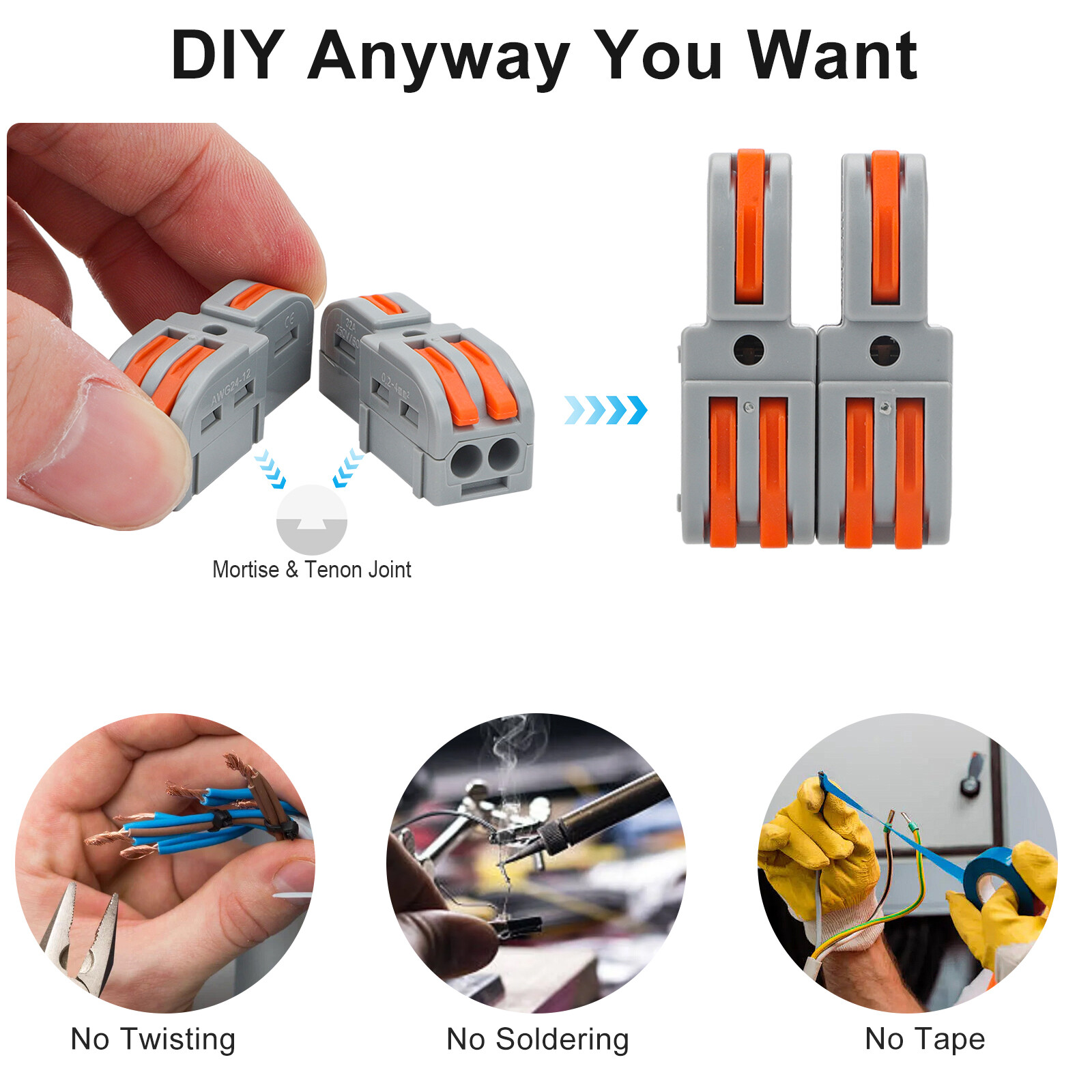 50x Reusable Spring Lever Terminal Block 1in 2Out Compact Wire Cable Connectors