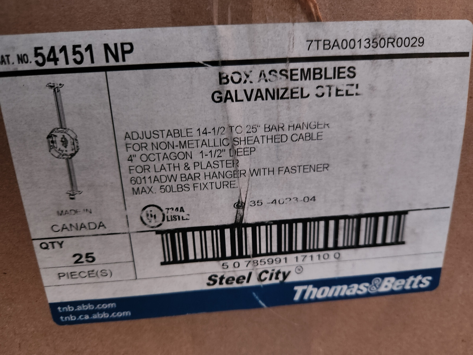 (25 Pcs) Steel City 54151-NP Octagon Box 15.8C 1/2Ko Steel Adjustable Bar Fast