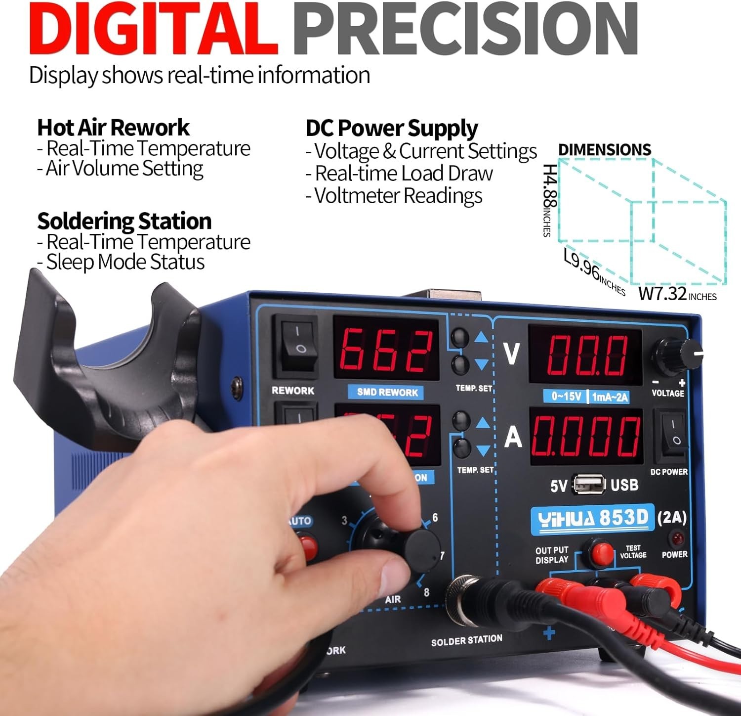 Versatile 3-in-1 Soldering, Rework, and Power Supply Station with PID Control