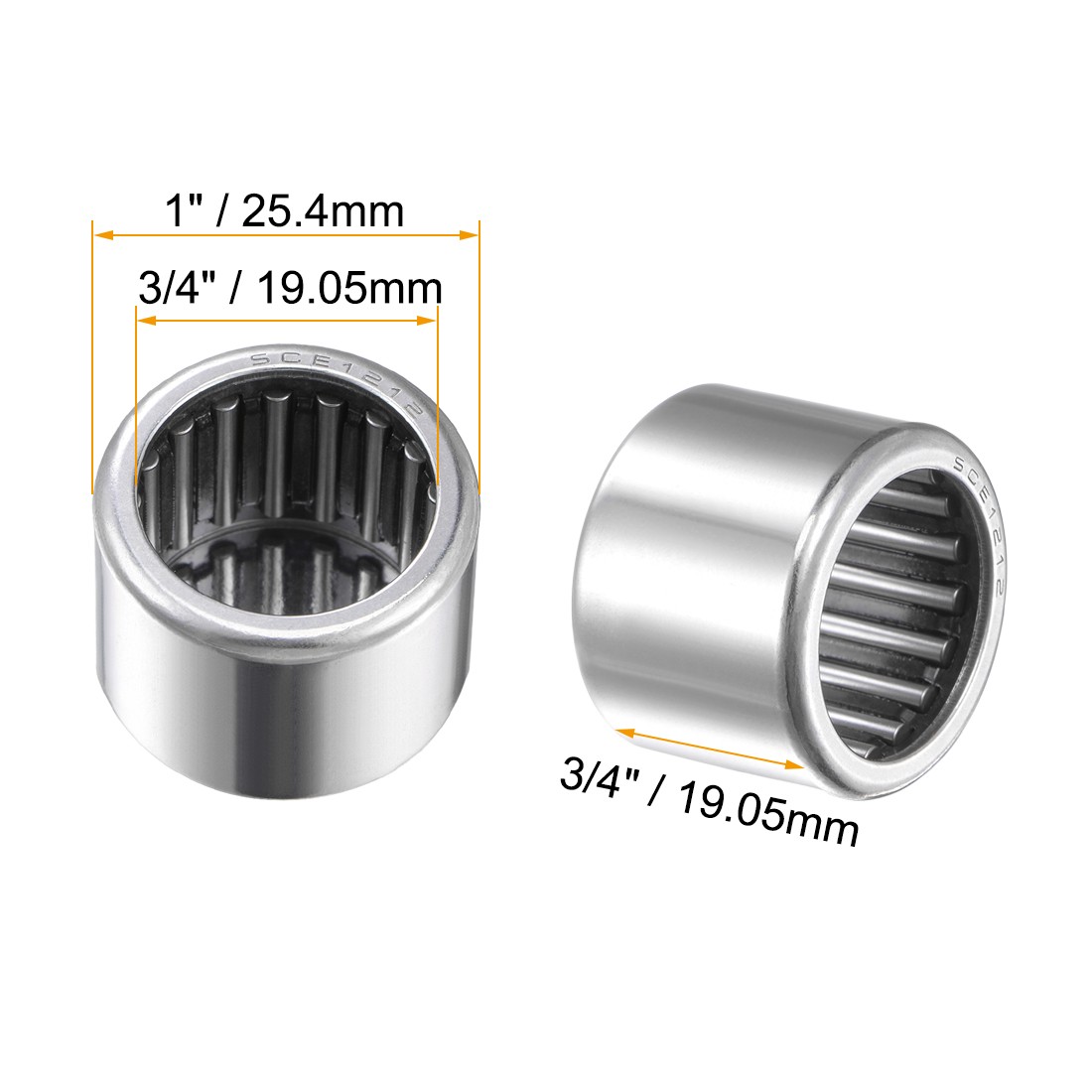 2x SCE1212 Needle Roller Bearings Open End 3/4″ Bore 1″ OD 3/4″ Width