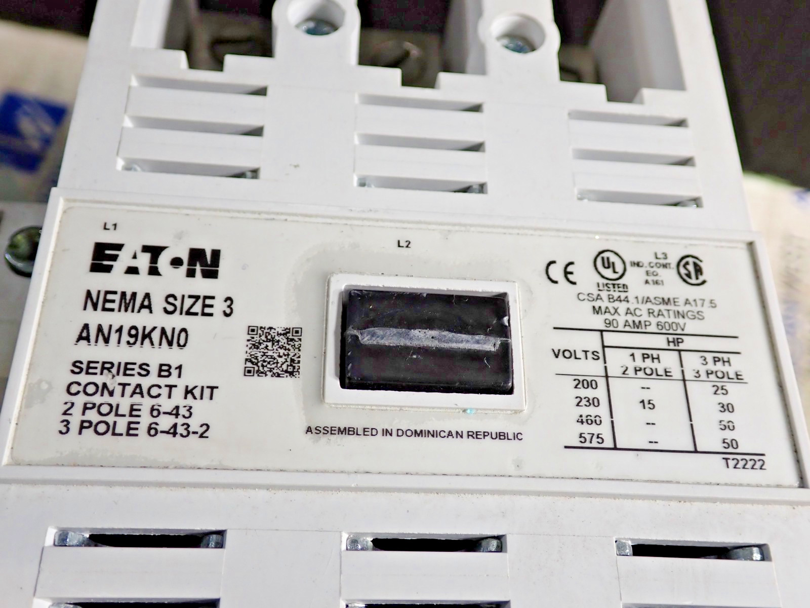 Eaton AN19KN0 Size 3 90 Amp 600VAC Starter w/ 9-2756-1 120V Coil TESTED S1023