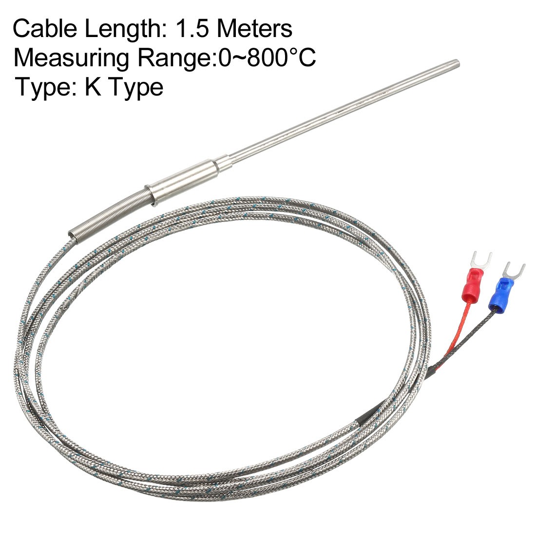 K Type Temperature Sensor Probe 1.5M Cable 4x100mm Probe Thermocouple