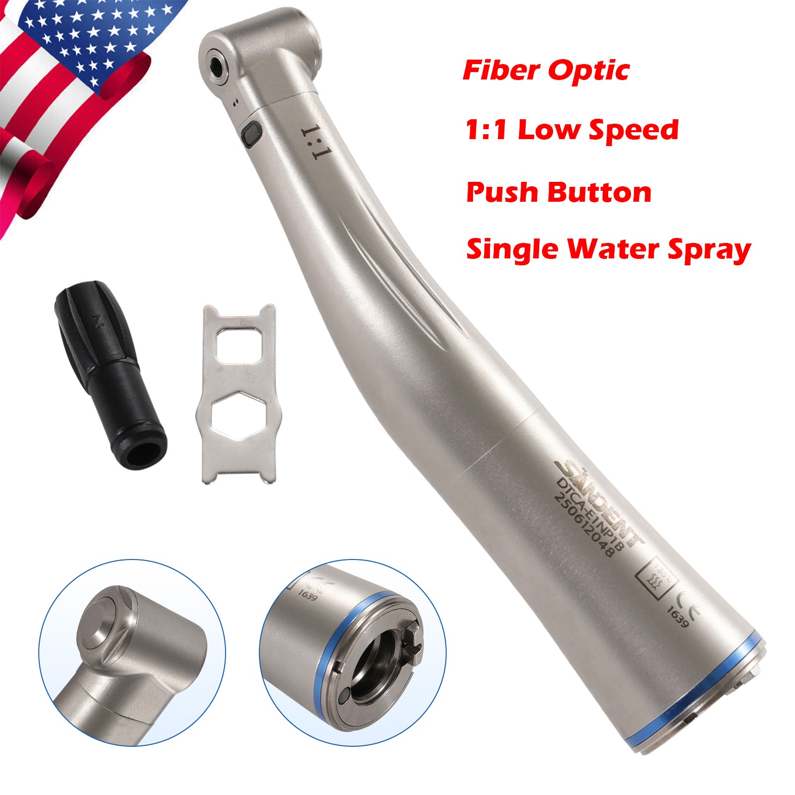 1-5 SANDENT LED Dental 1:1 Fiber Optic Contra Angle Low Speed Handpiece NEW
