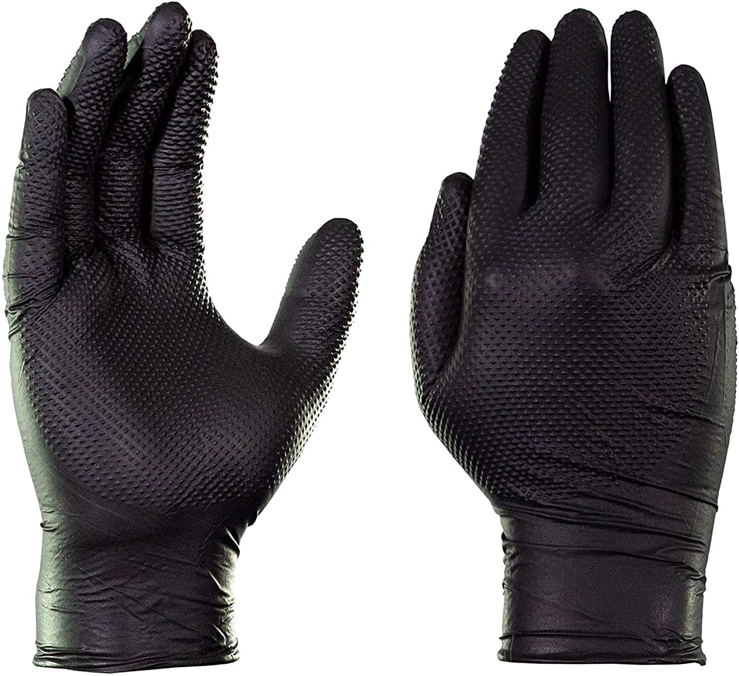 8mil Heavy Black Heavy Duty Diamond Texture Nitrile Gloves for automotive 100