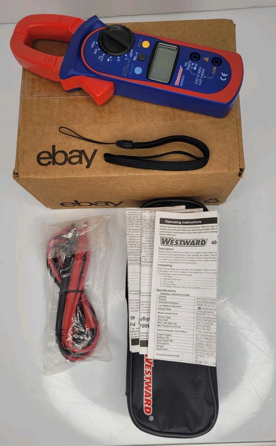 WESTWARD Meter 22xx23 : CAT II 600V/CAT III 300V, Avg, 400 A Max DC Current