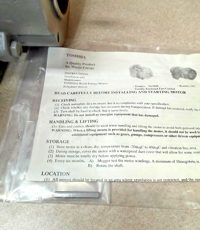 Toshiba B0024FLF2AOZ 2 HP 3-Phase Induction Motor 1740 RPM TEFC 56 Frame – NIB