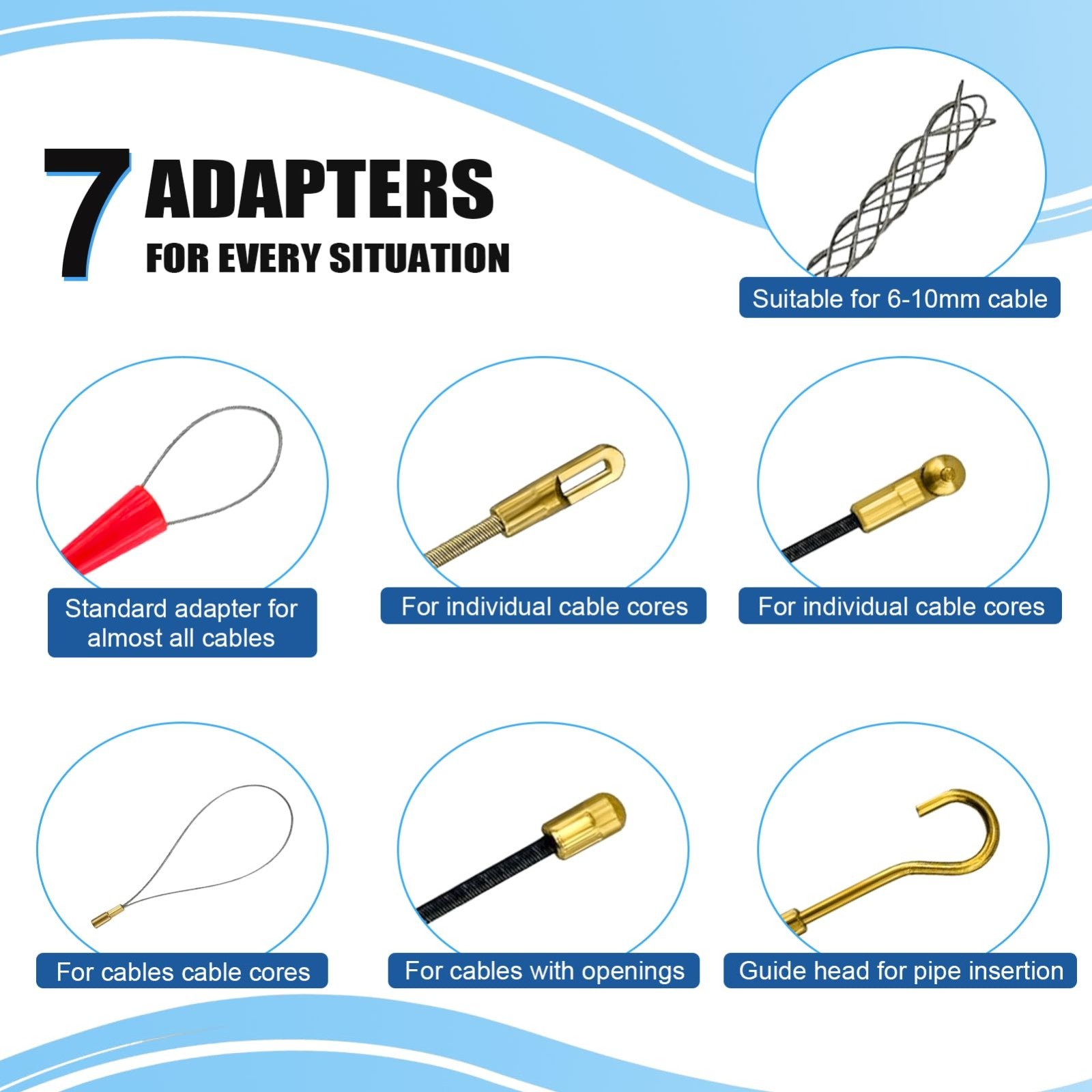 Non-Conductive Fish Tape Wire Puller 196FT with 7 Adapters | Fiberglass Electric