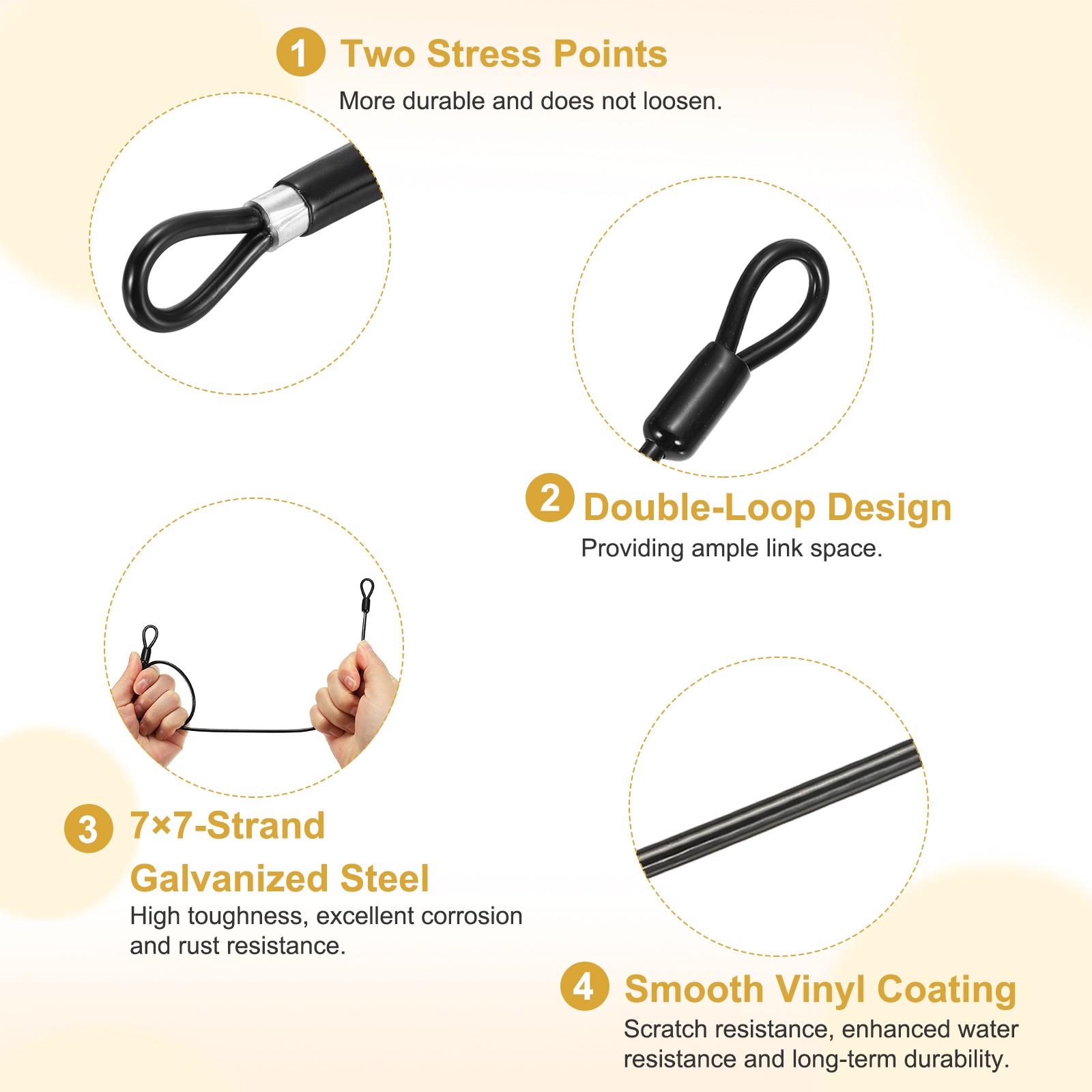 3pcs 1/8″ Dia 4.9ft Security Cable Lock Vinyl Coated Steel with Loops Black