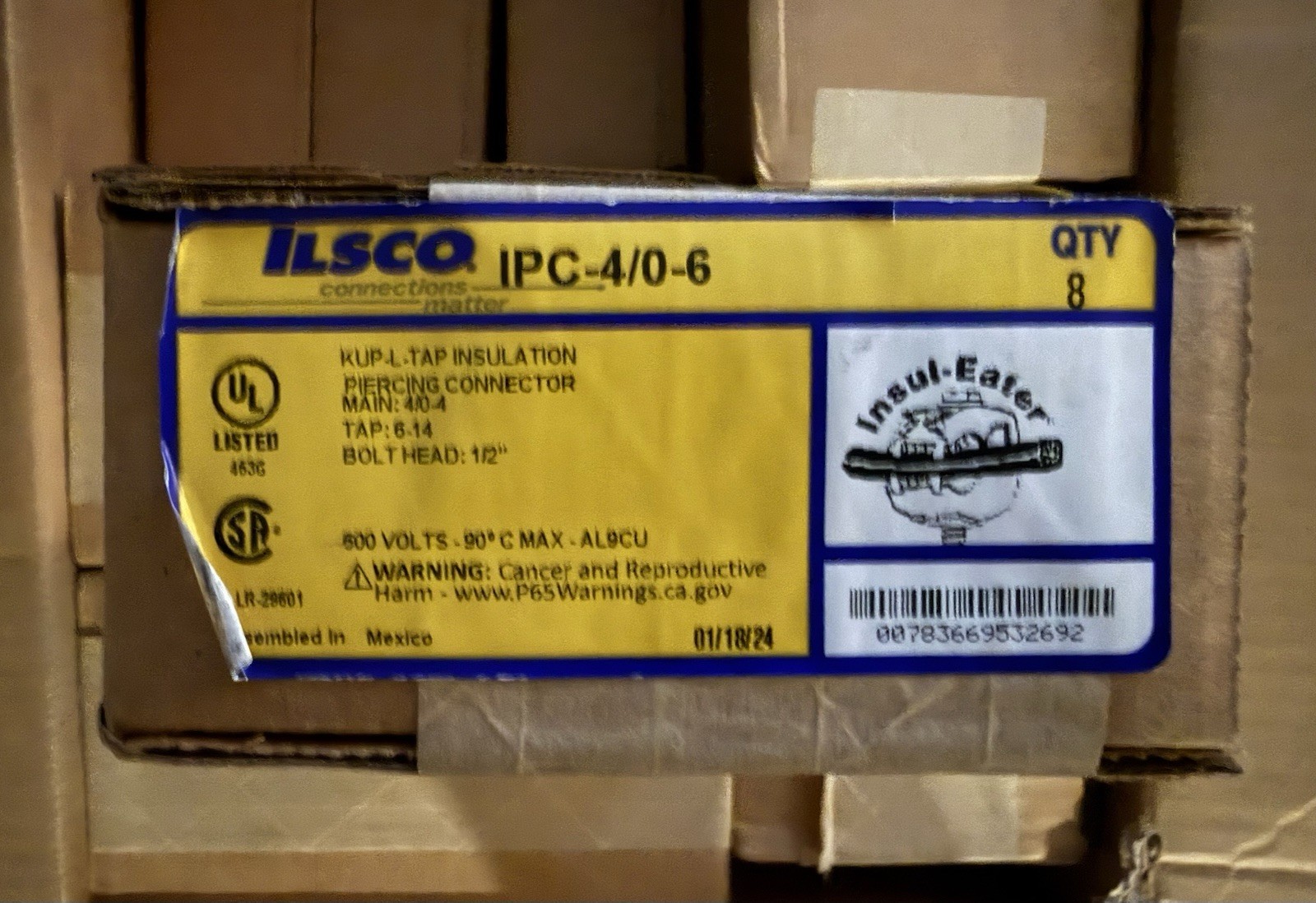(8 pcs) – NEW – ILSCO IPC-4/0-6 KUP-L-TAP Insulation Piercing Connector 600V