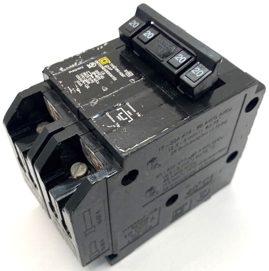 Homeline HOMT220220 Quad Two 2 Pole 20 Amp 120 240V AC Plug In Square D Breaker