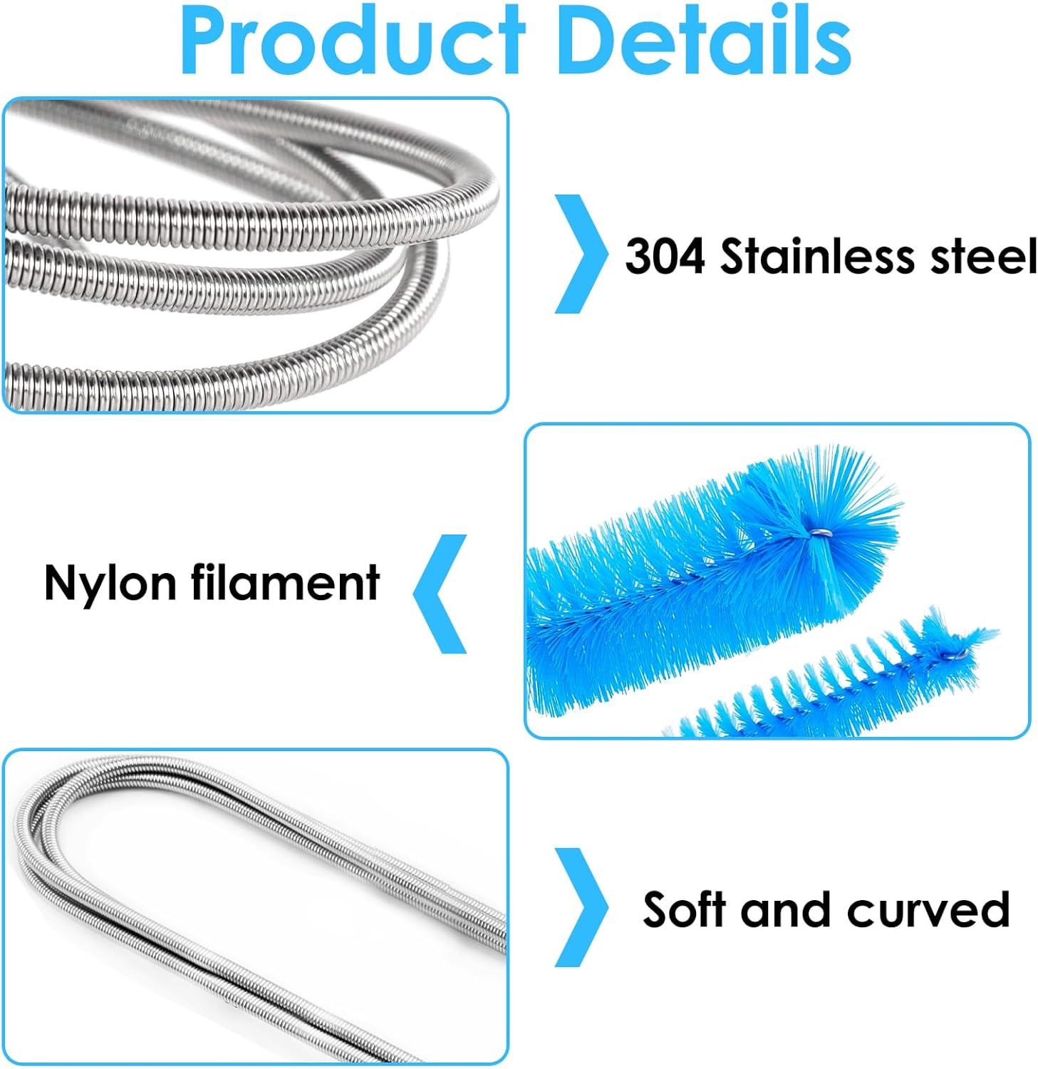 2 Pcs Flexible Drain Pipe Cleaning Brush 36 Extra Long Double Ended Nylon Bris